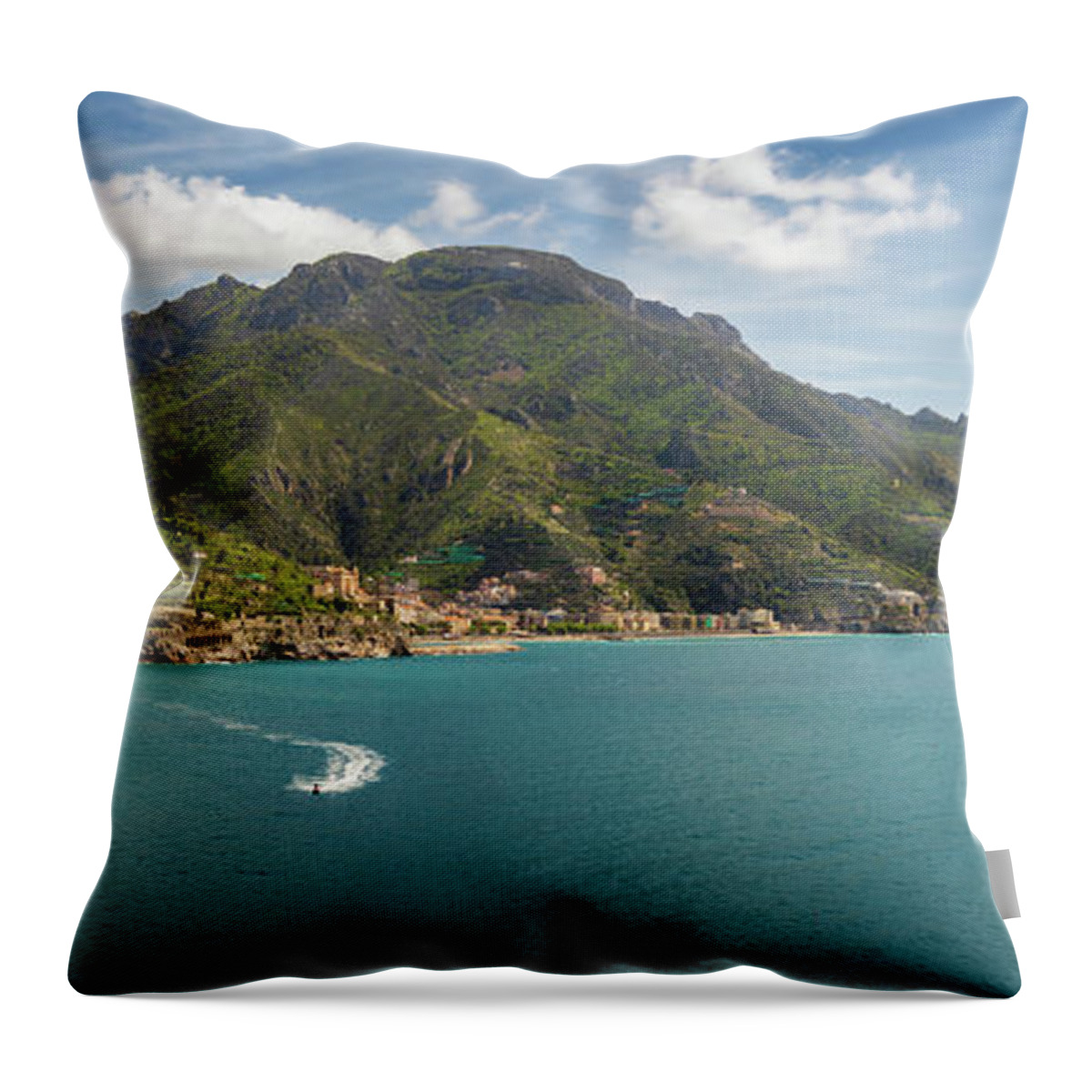 Amalfi Coast Throw Pillow featuring the photograph Panorama of Amalfi Coast by Umberto Barone
