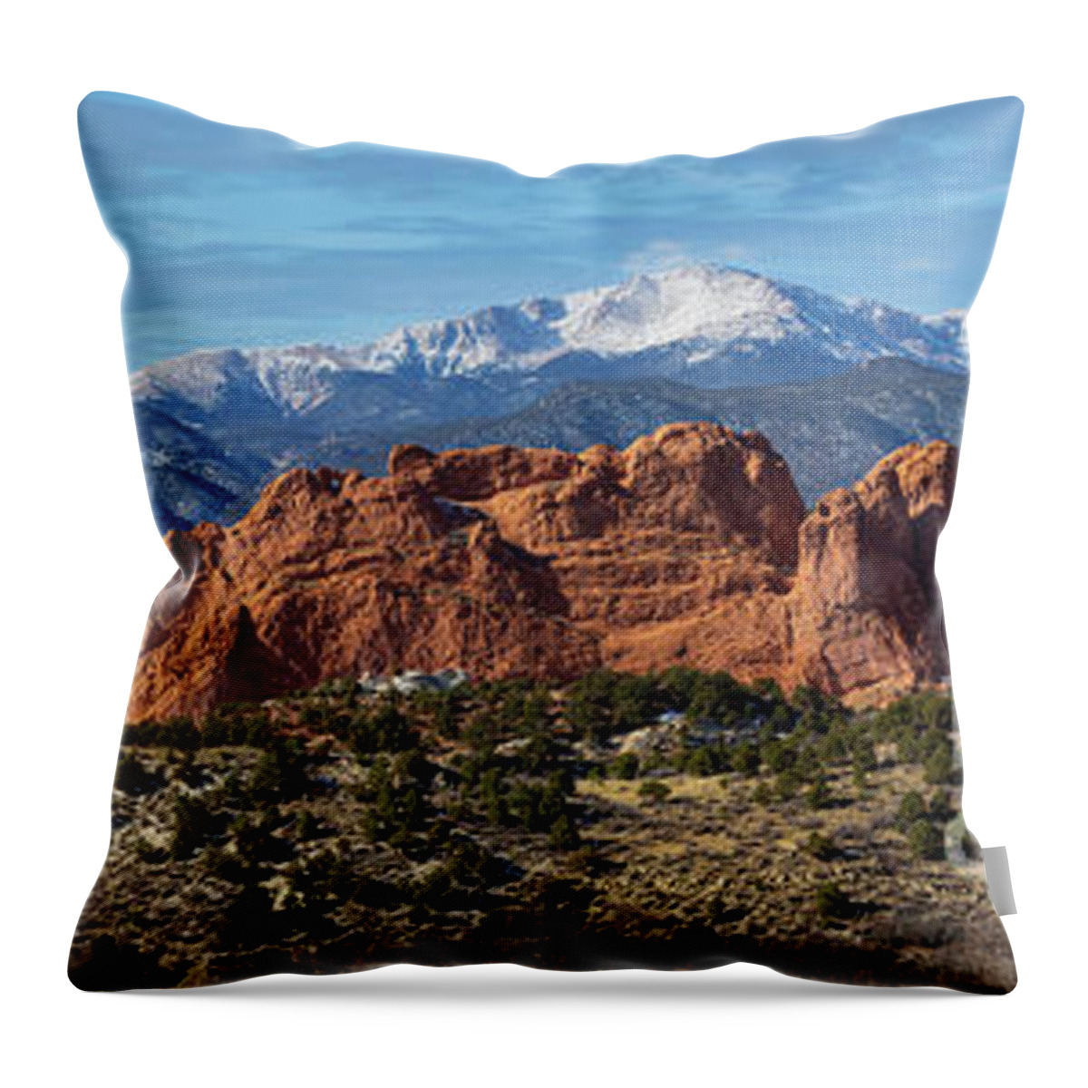 Garden Of The Gods Throw Pillow featuring the photograph Panorama of Garden of the Gods by Steven Krull