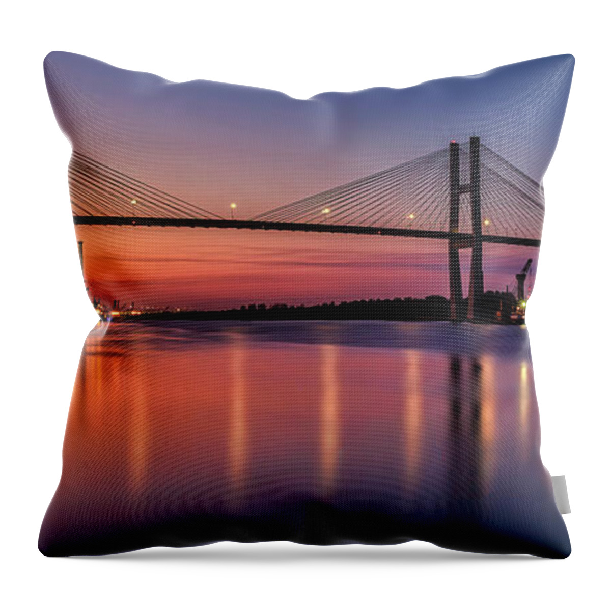Savannah Throw Pillow featuring the photograph Panorama of Savannah River sunset by Shelia Hunt