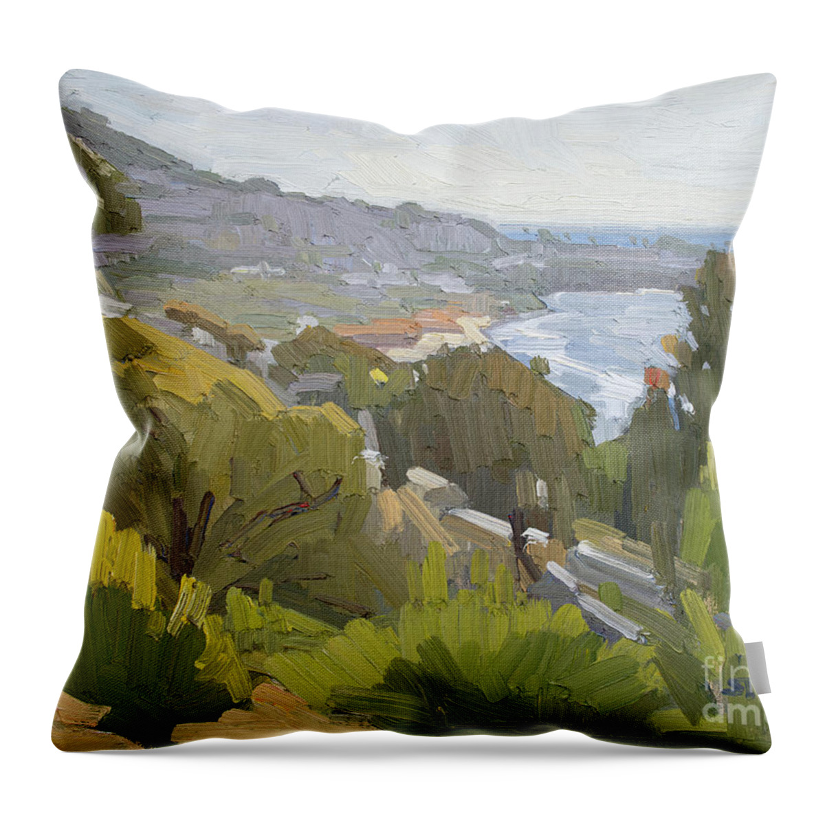 La Jolla Throw Pillow featuring the painting Panoramic La Jolla - San Diego, California by Paul Strahm