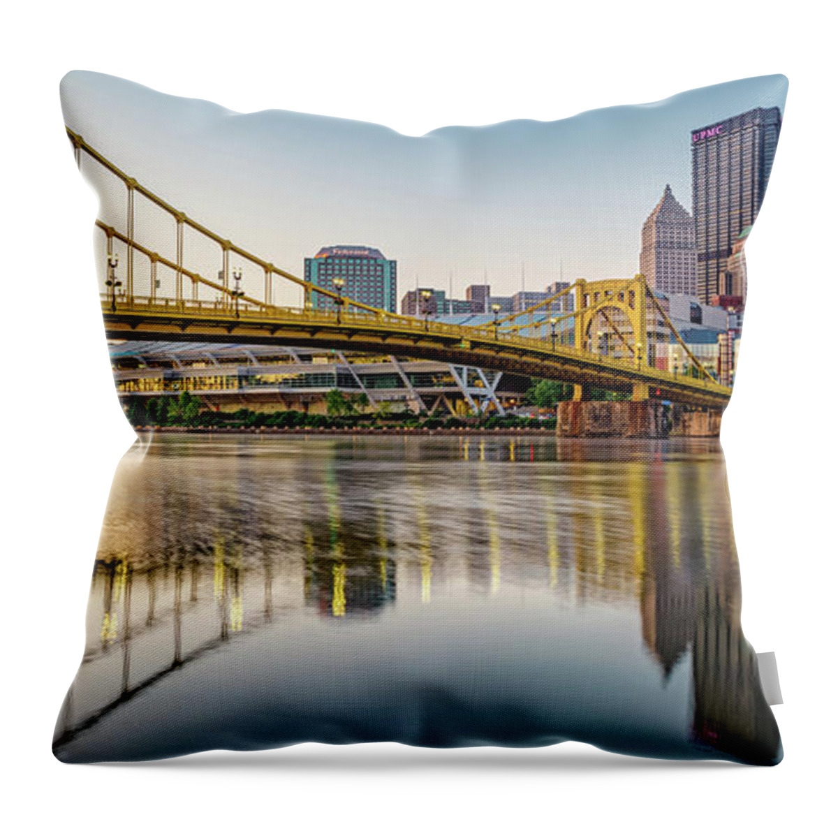 Pittsburgh Skyline Throw Pillow featuring the photograph Panoramic Pittsburgh Skyline Reflections by Gregory Ballos