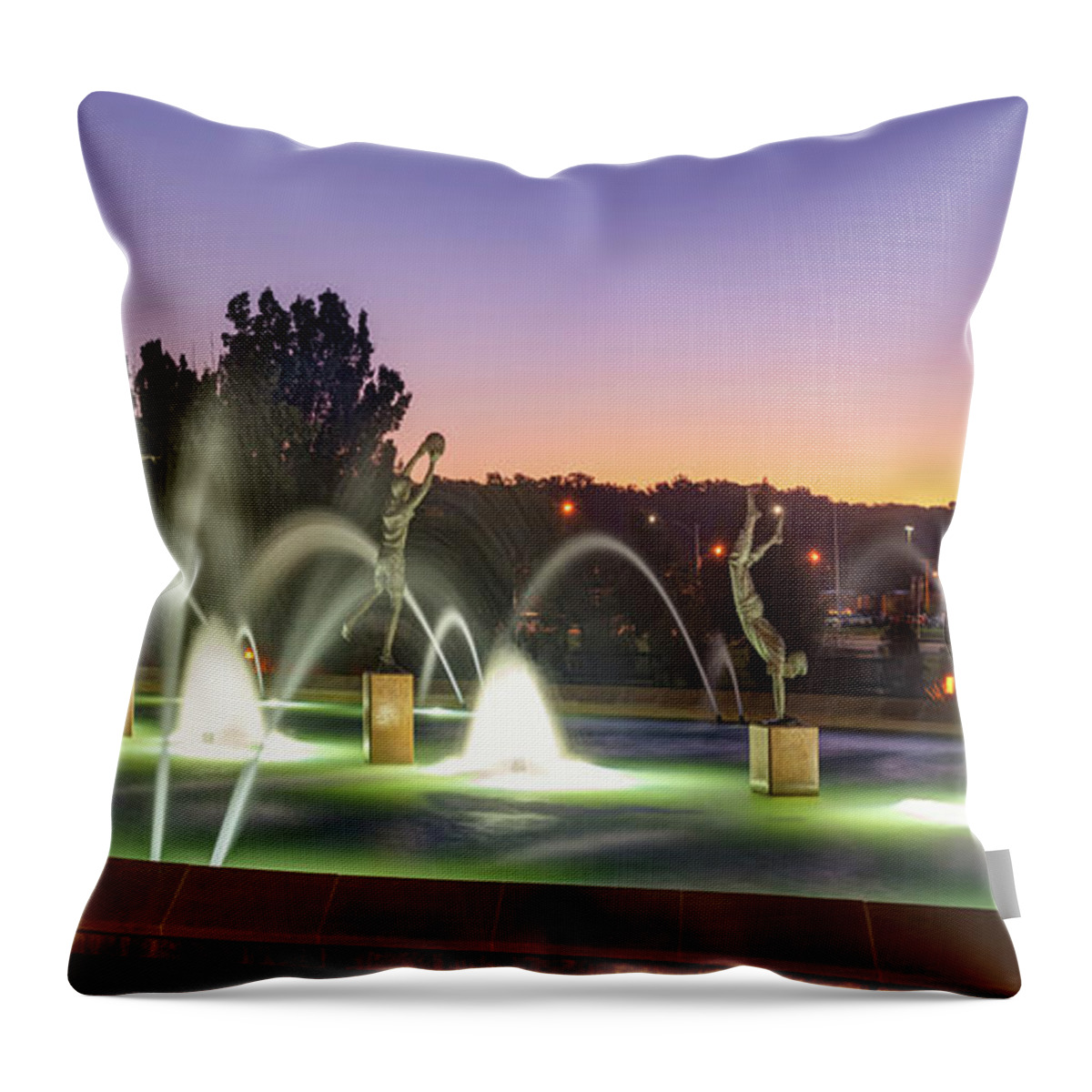 Kansas City Throw Pillow featuring the photograph Panoramic Sunrise at the Kansas City Children's Fountain by Gregory Ballos