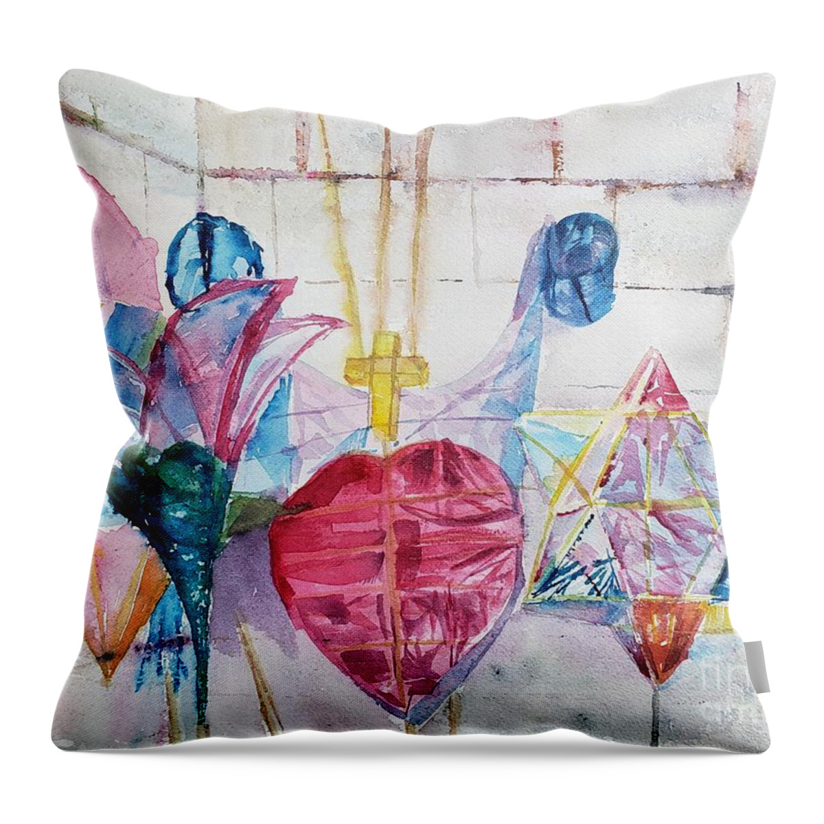 Papalote Del Fiesta Throw Pillow featuring the painting Papalote del fiesta by Lisa Debaets