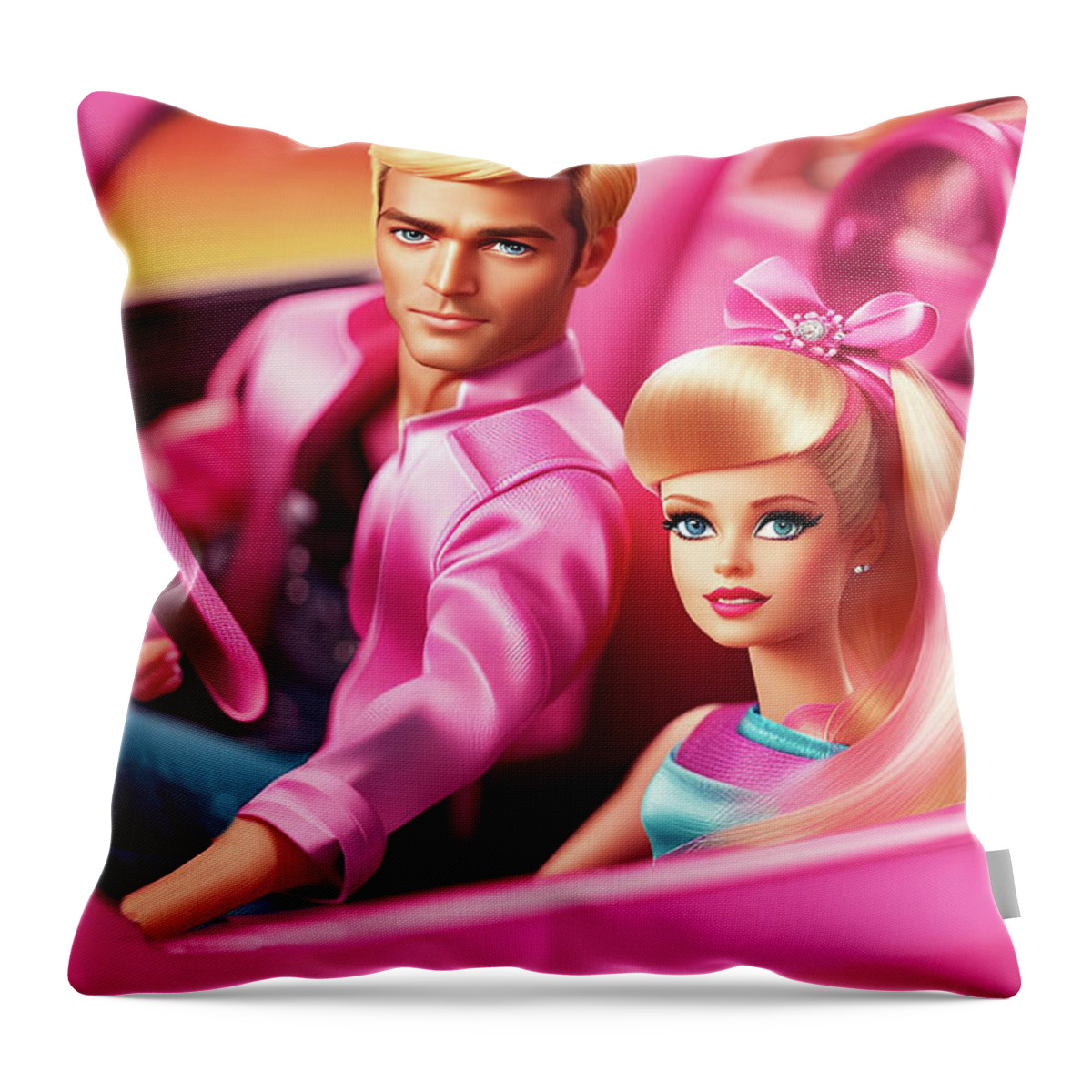 Paparazzi Gets Great Shot Of Barbie and Ken Throw Pillow by Movie Poster Prints Pixels