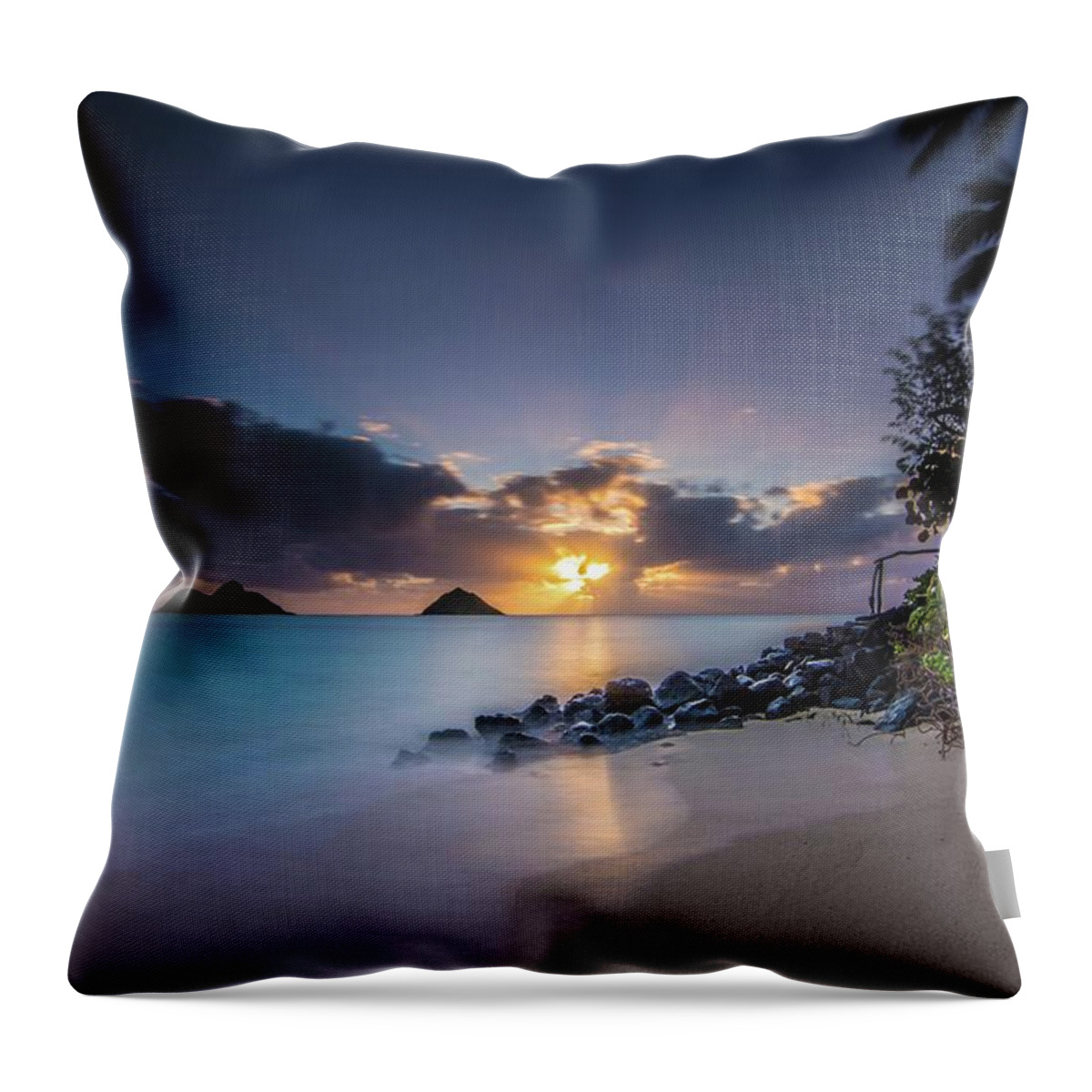 Sunrise Throw Pillow featuring the photograph Paradise at Lanikai by Larkin's Balcony Photography