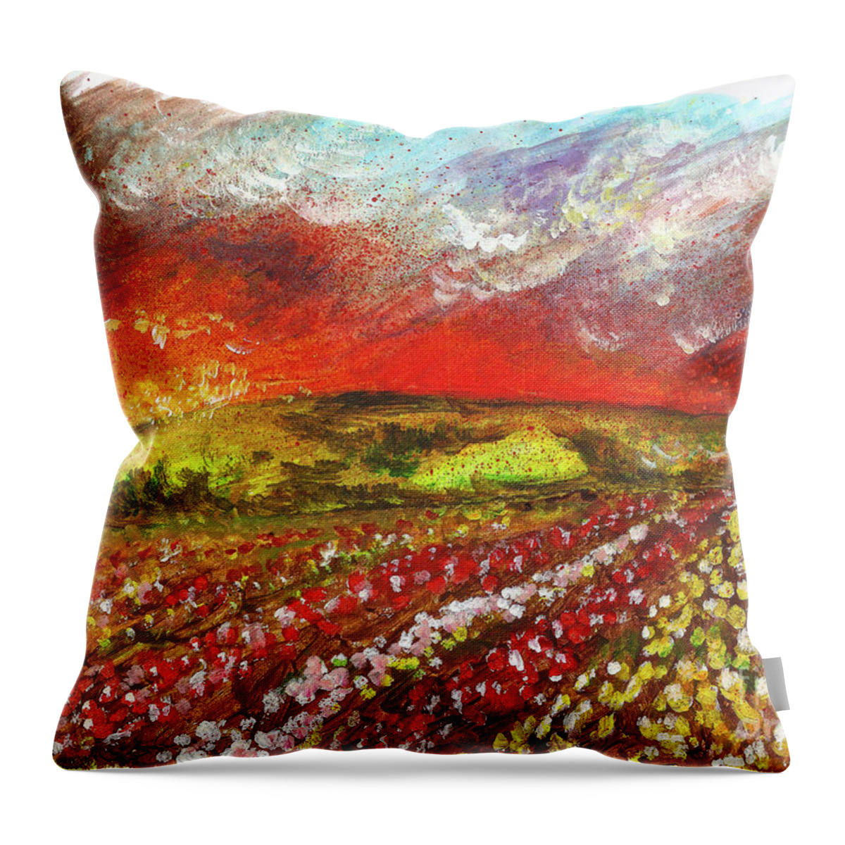 Poppy Field Throw Pillow featuring the painting Paradise in Poppy Fields by Remy Francis