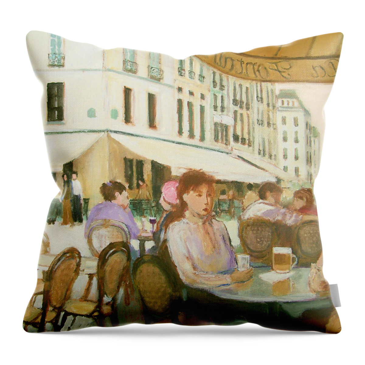 Cafe Throw Pillow featuring the painting Paris Cafe by J Reifsnyder