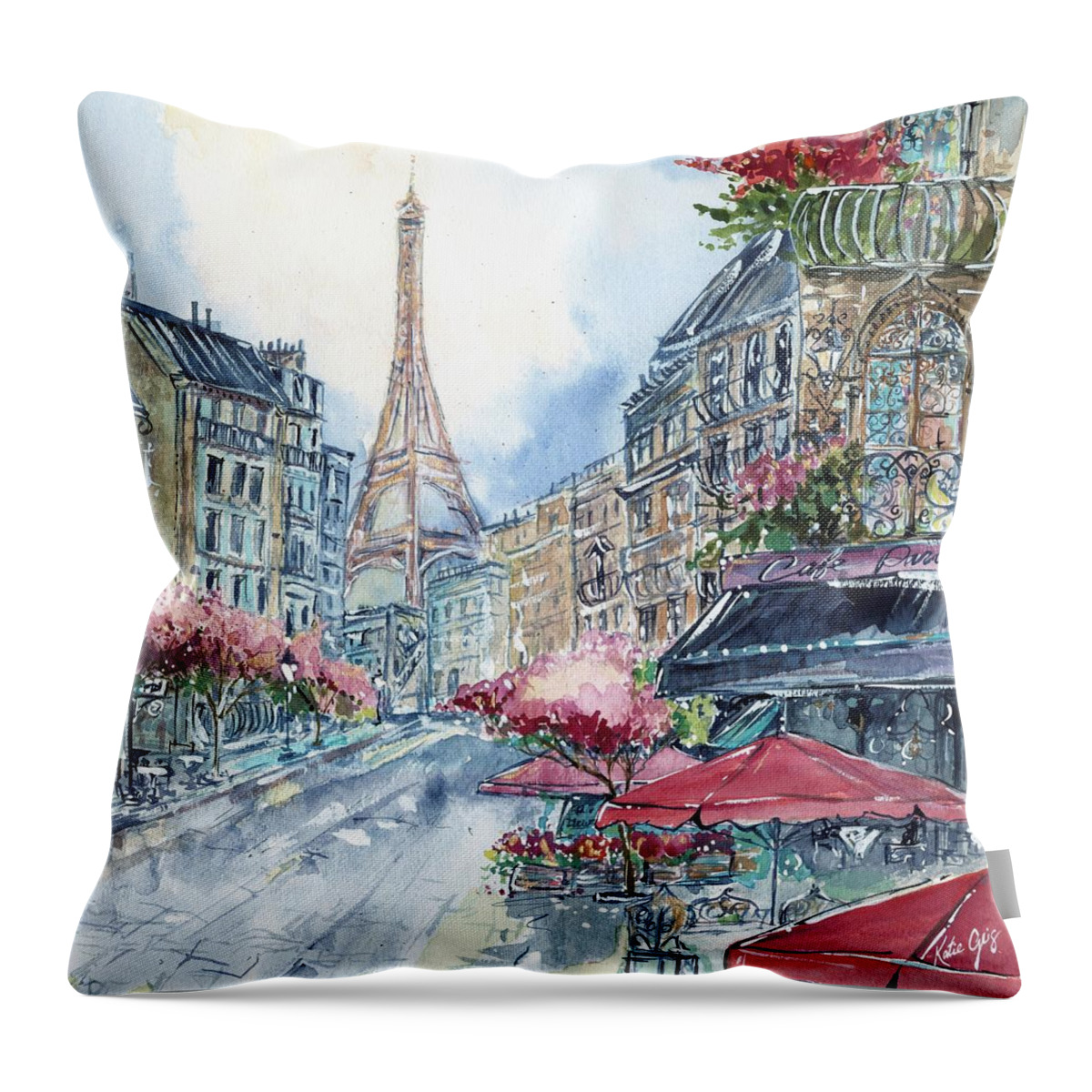  Throw Pillow featuring the painting Paris Cafe by Katie Geis