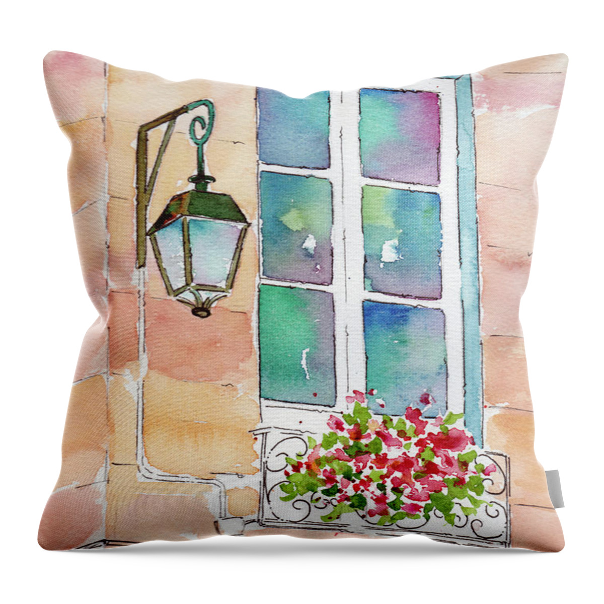 Impressionism Throw Pillow featuring the painting Paris Lamp And Balcony Window by Pat Katz