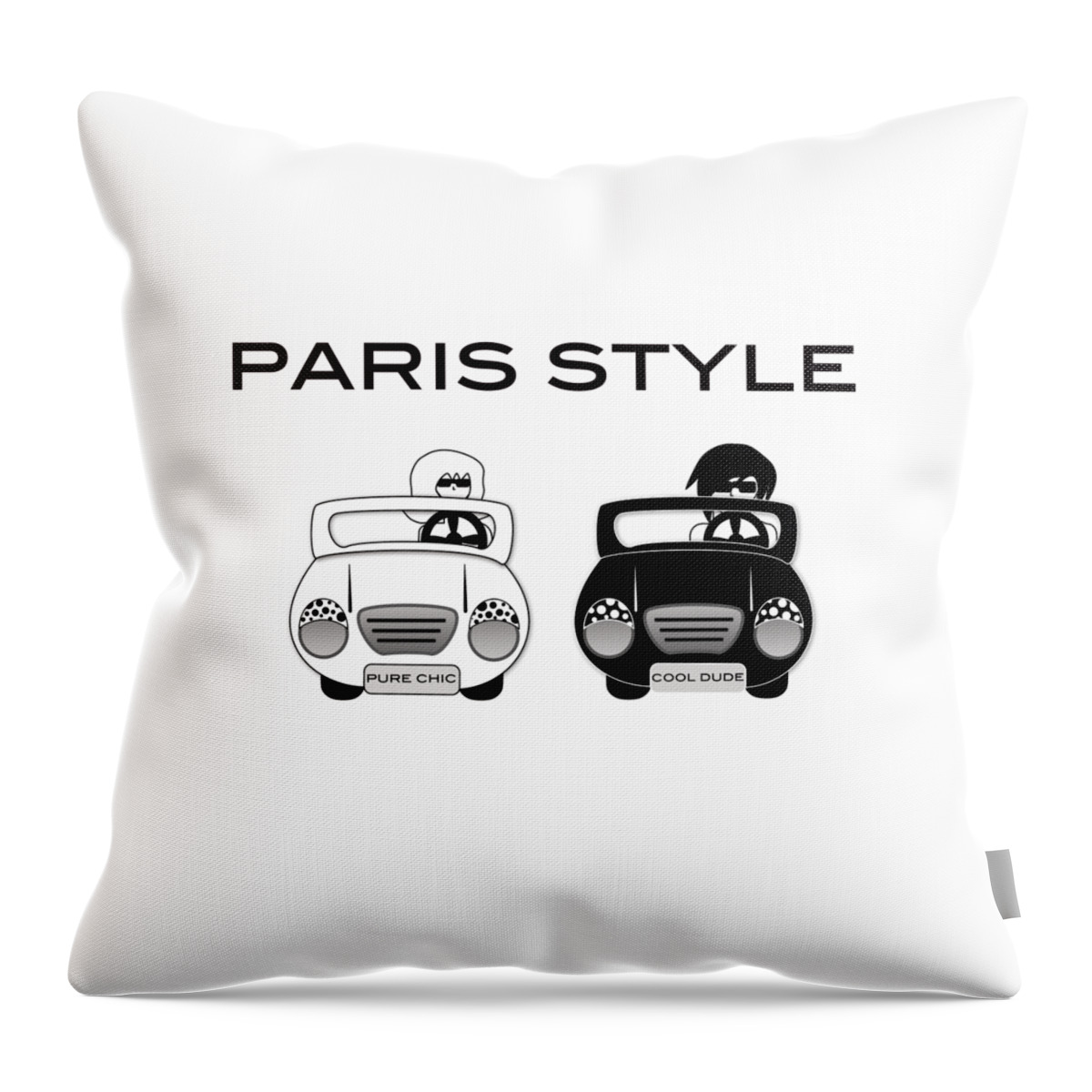 France Throw Pillow featuring the digital art Paris Style Travel Trip in a Sexy Cabriolet Classic Car by Barefoot Bodeez Art