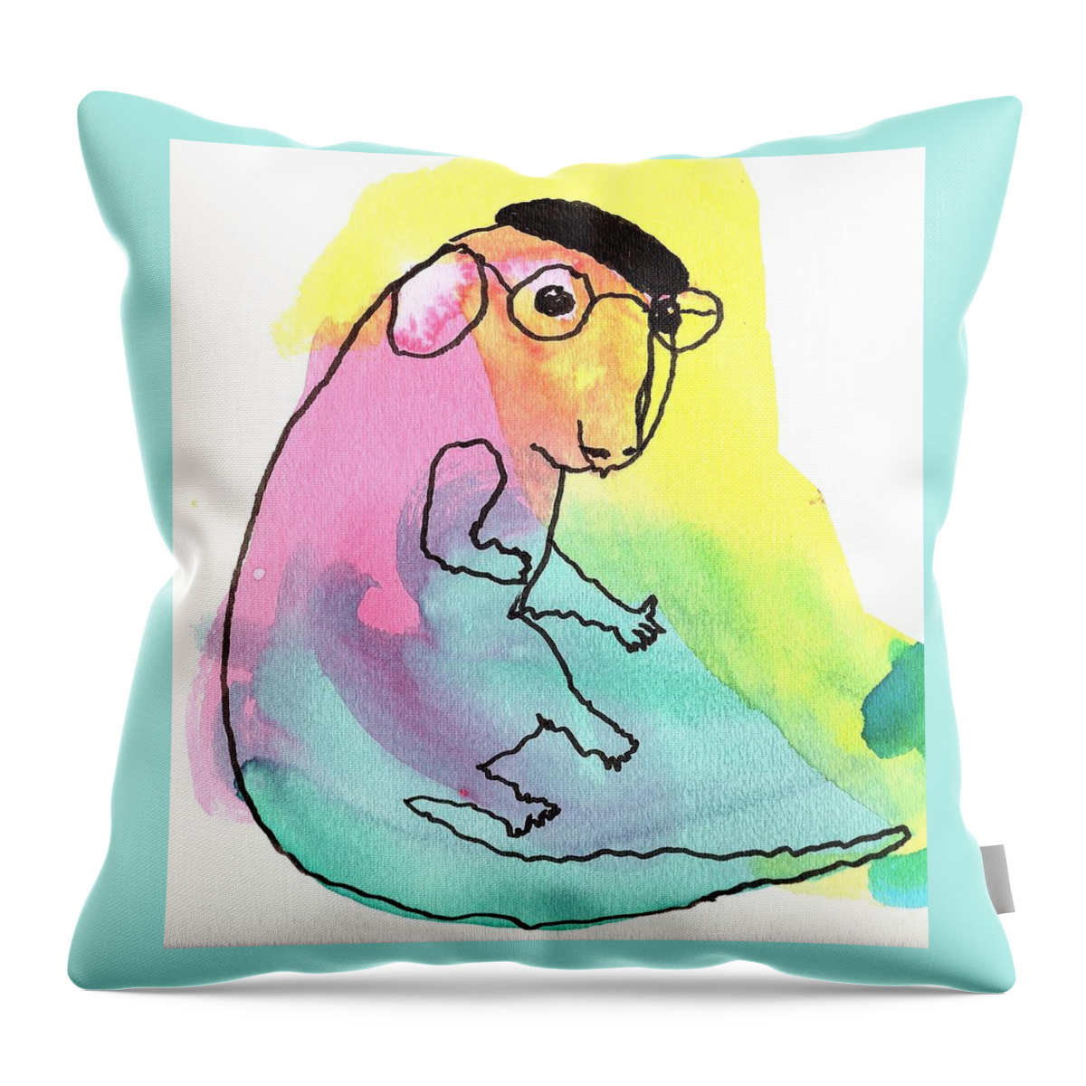 Parisian Throw Pillow featuring the painting Parisian Rat by Dawn Boswell Burke