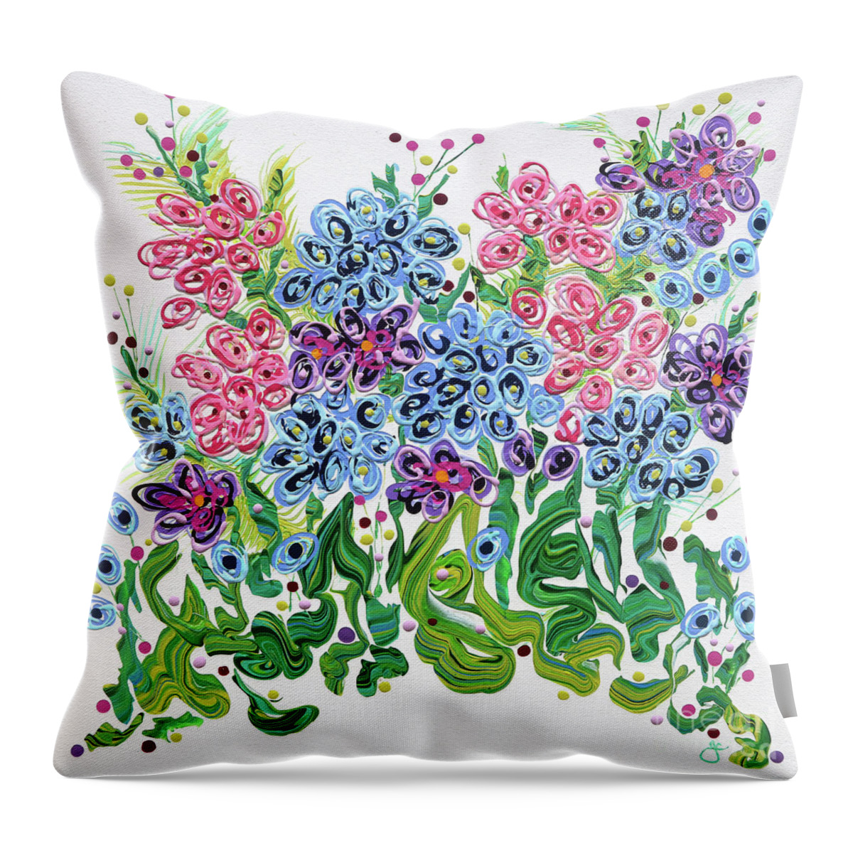 Fluid Acrylic Flower Painting Throw Pillow featuring the painting Parkers' Flowers by Jane Crabtree