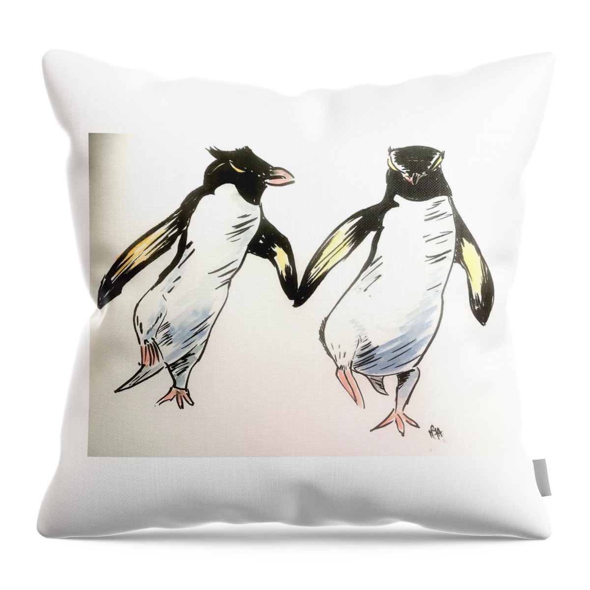 Penguins. Throw Pillow featuring the painting Partners in Crime by Maxie Absell