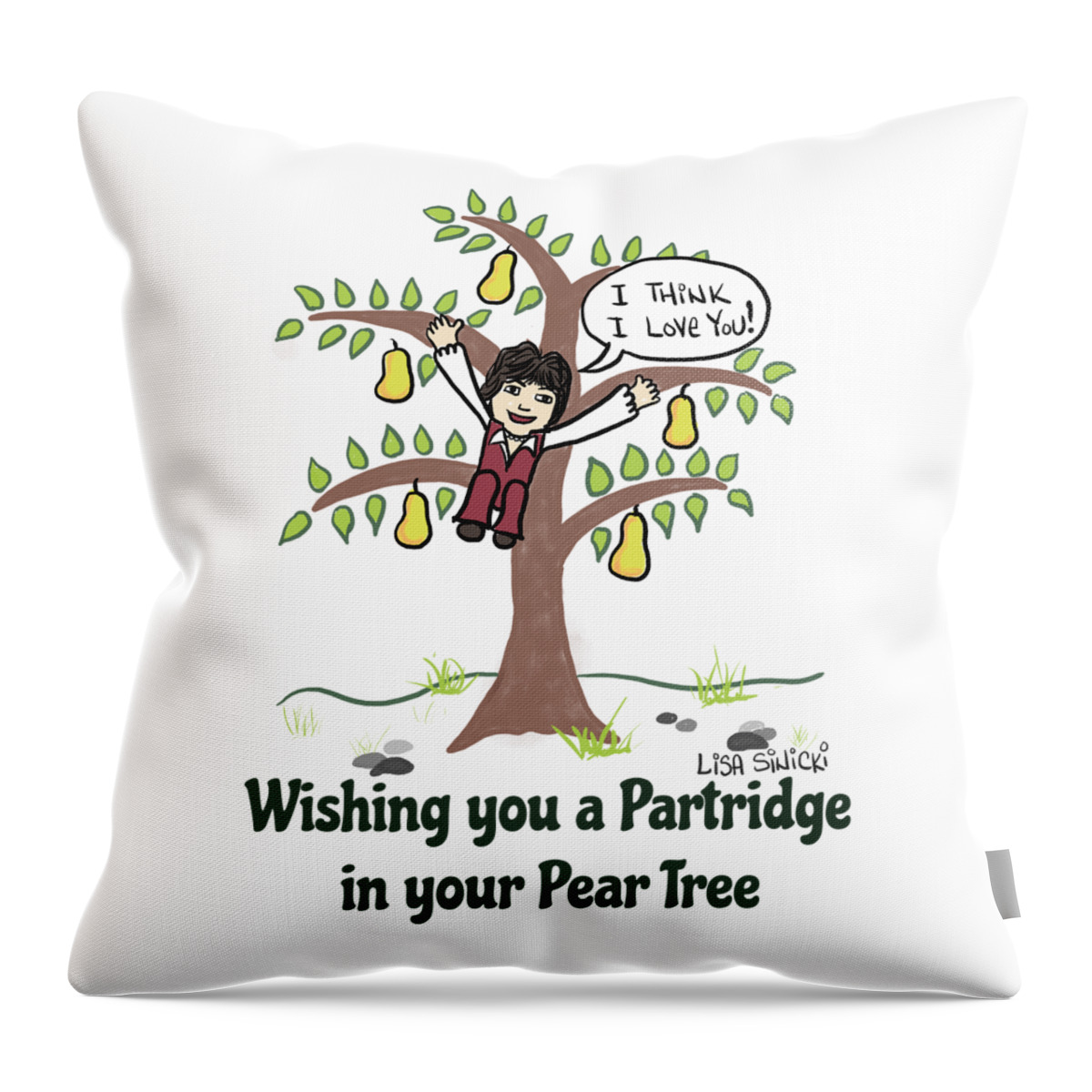 The Partridge Family Throw Pillow featuring the digital art Partridge in your Pear Tree by Lisa Sinicki