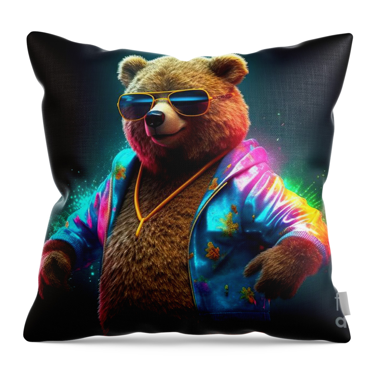 Animal Throw Pillow featuring the painting party dancing clothes sco animal bear happy Creative technology Created party nightlife dance music fashion club funky groovy style outfit wild fun vibrant colourful entertainment leisure by N Akkash