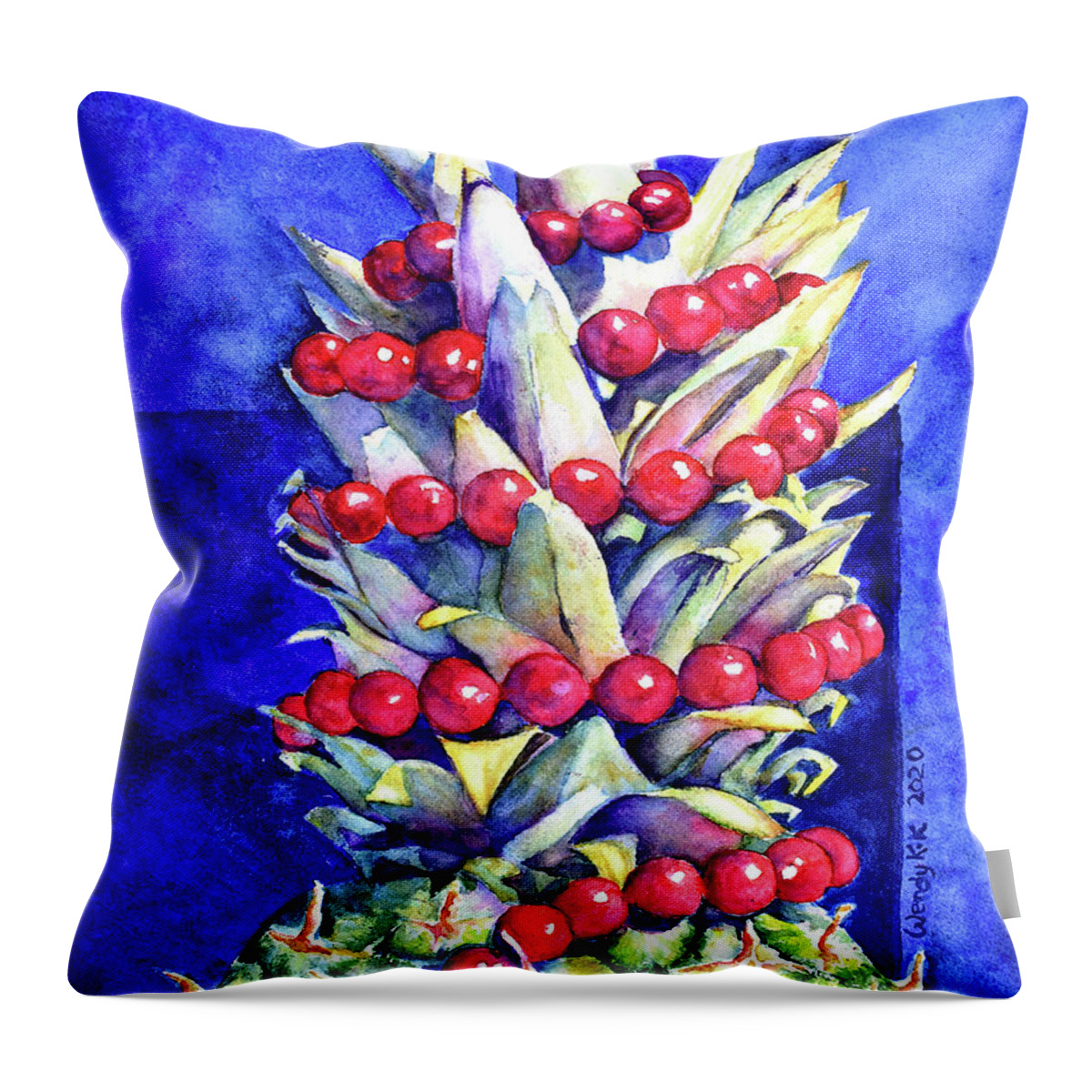 Fruit Throw Pillow featuring the painting Party Pineapple by Wendy Keeney-Kennicutt