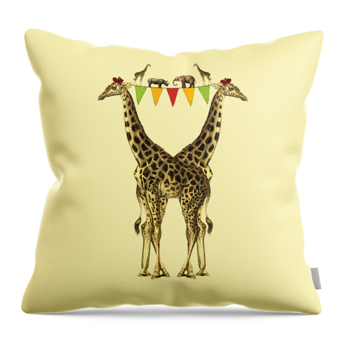 Giraffe Throw Pillow featuring the digital art Party Theme Giraffes by Madame Memento