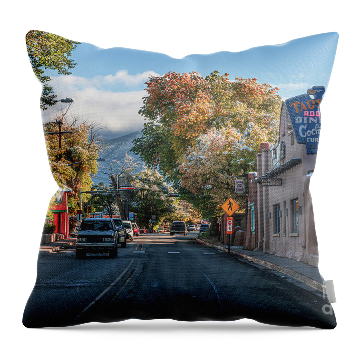 Taos Throw Pillow featuring the photograph Passing the Historic Taos Inn by Elijah Rael