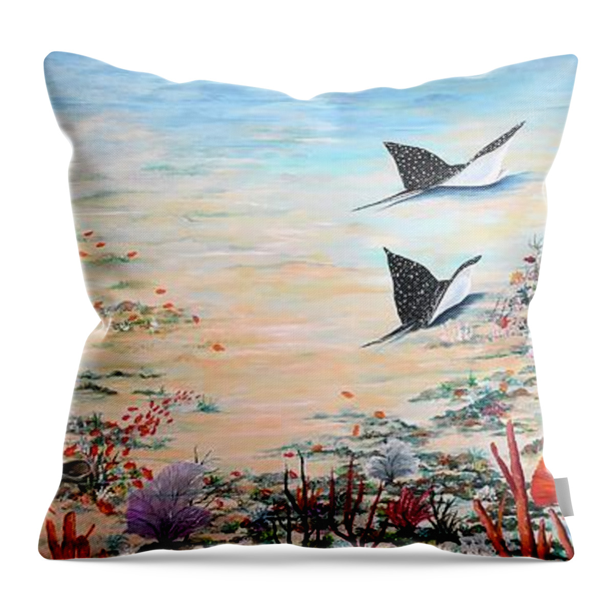Sting Rays Throw Pillow featuring the painting Passing Through by Karin Dawn Kelshall- Best