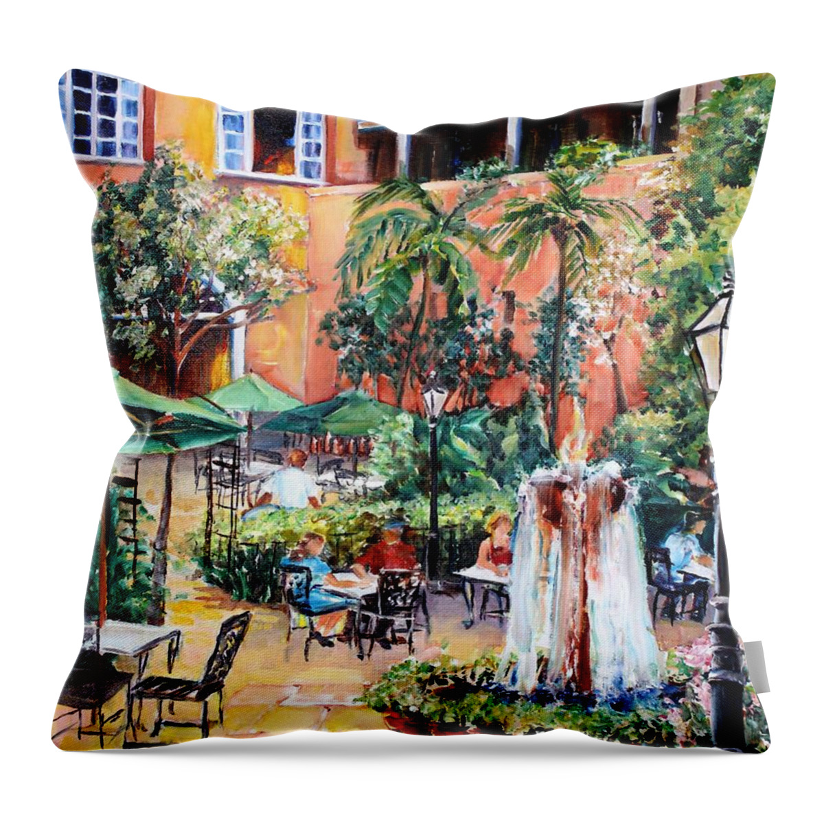 New Orleans Throw Pillow featuring the painting Pat O'Brien's Courtyard by Diane Millsap