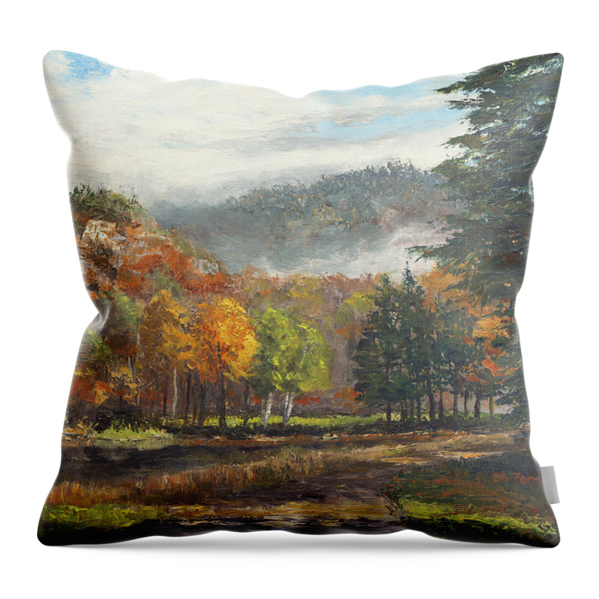 Oil Throw Pillow featuring the painting Path along Thorne Pond by Elaine Farmer