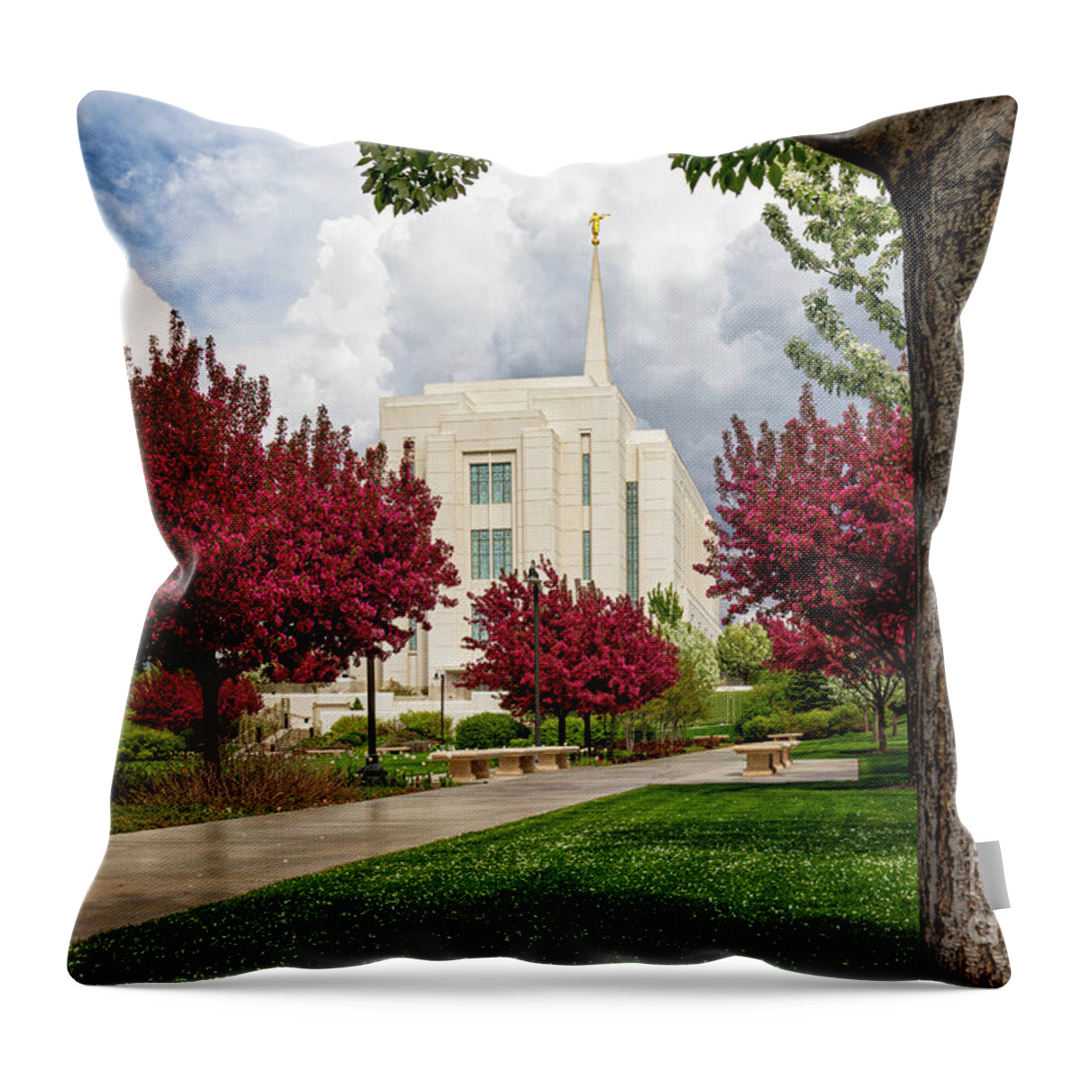 Bloom Throw Pillow featuring the photograph Pathway to Peace - Rexburg Idaho Temple by Bret Barton