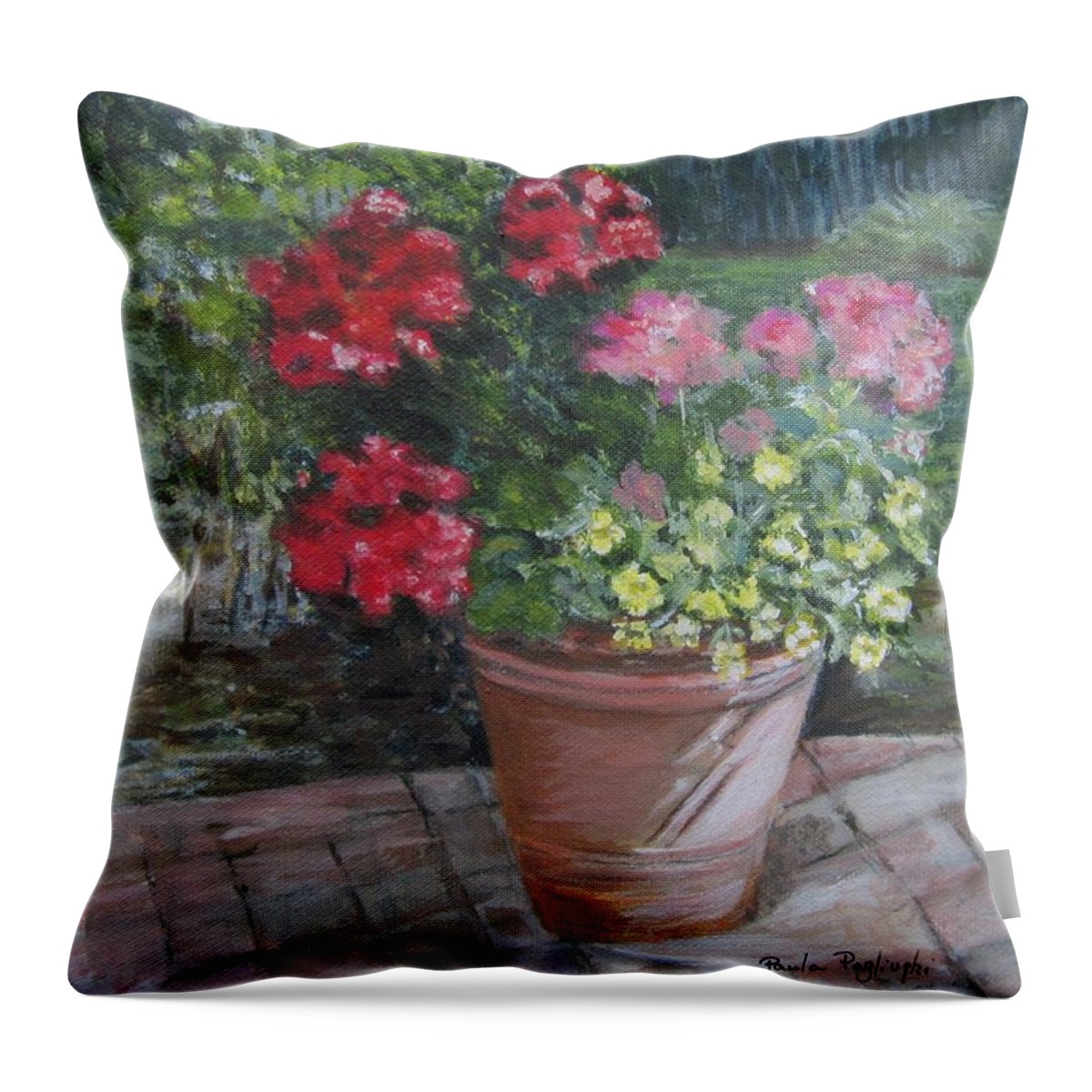 Painting Throw Pillow featuring the painting Patio Geranium by Paula Pagliughi