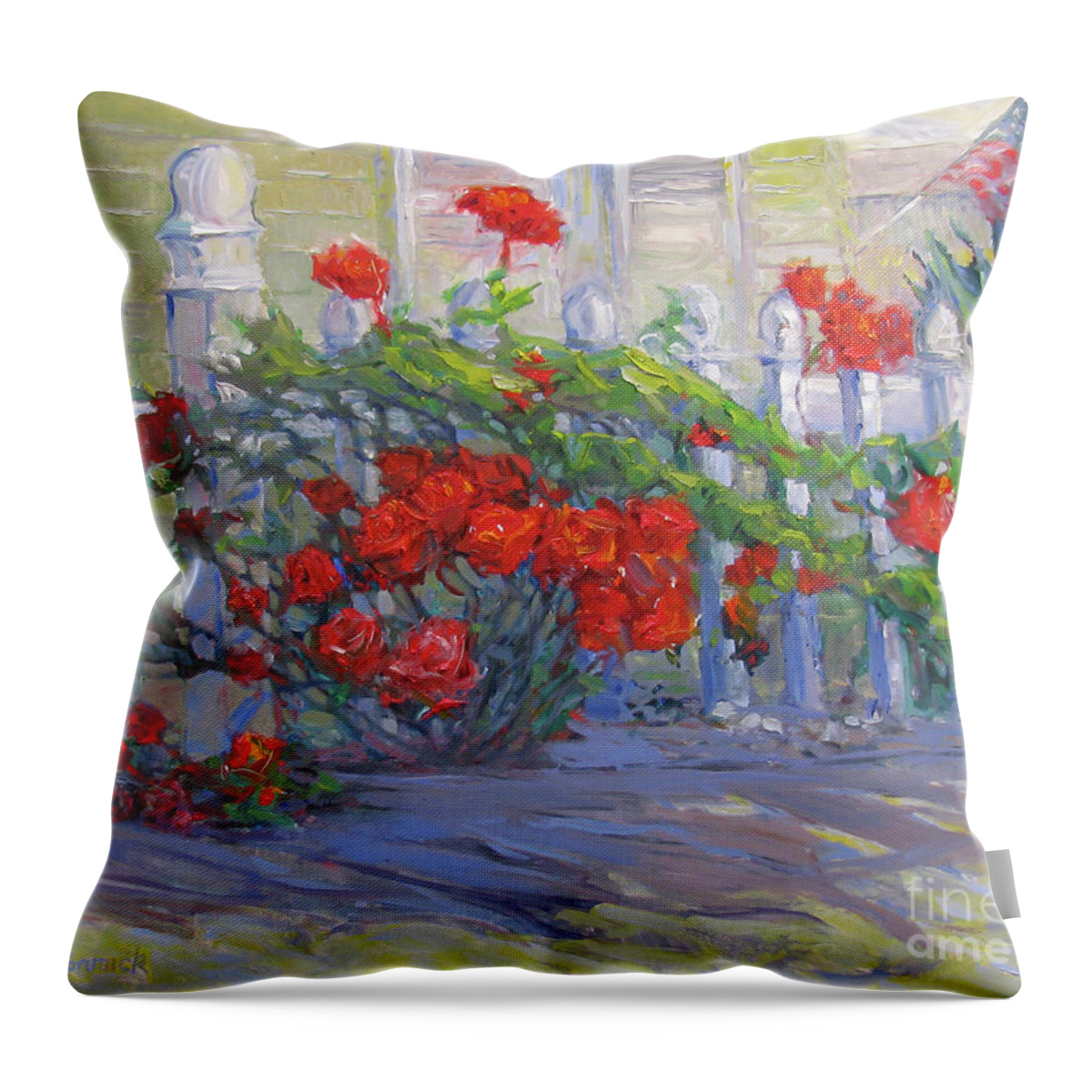Flower Throw Pillow featuring the painting Patriotic Rose Bush by John McCormick