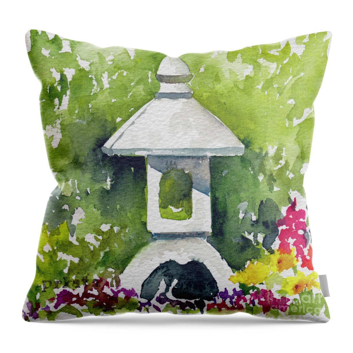 Impressionism Throw Pillow featuring the painting Pause Garden Japanese Lantern 2 by Pat Katz
