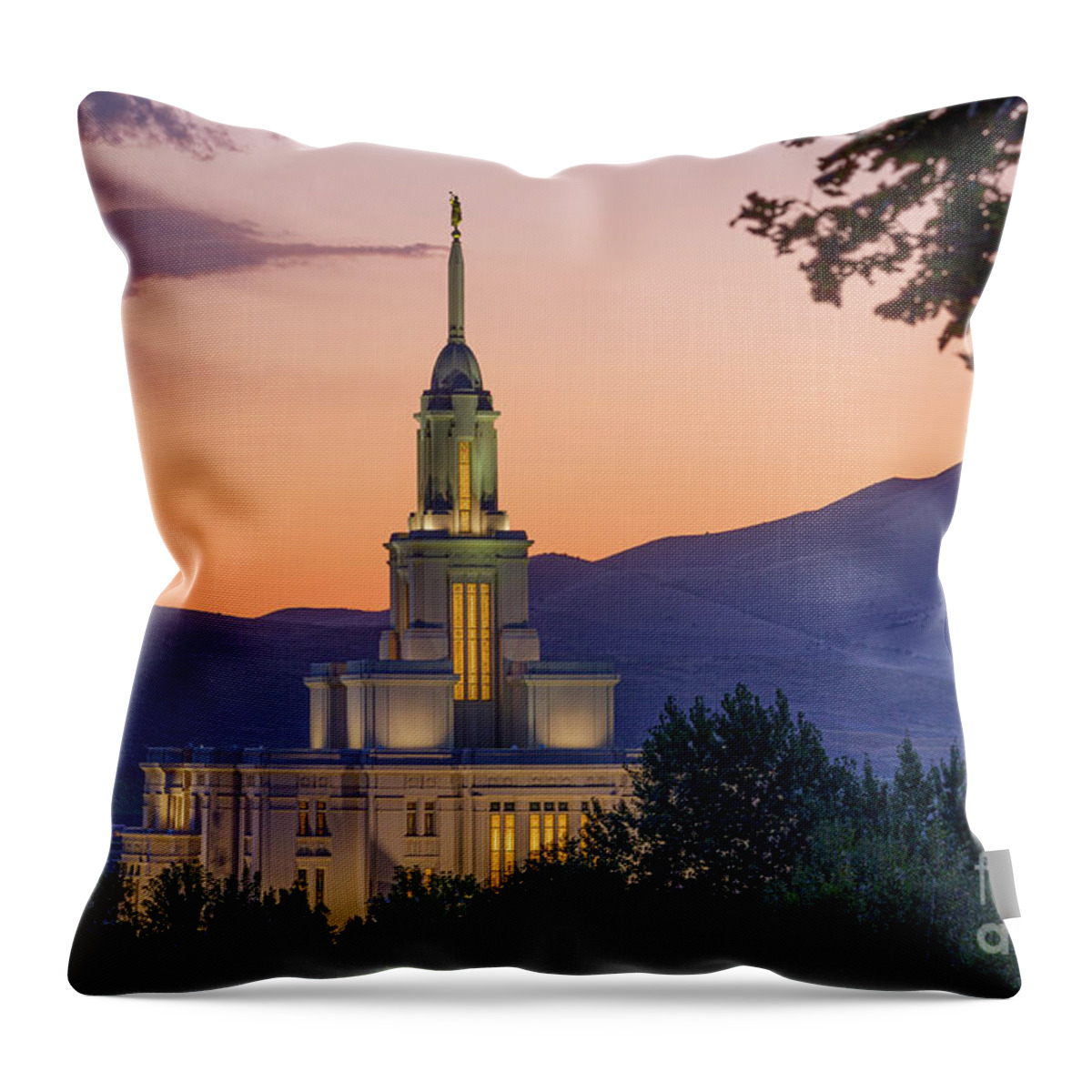 Art Throw Pillow featuring the photograph Payson Utah Temple at Sunset by Bret Barton