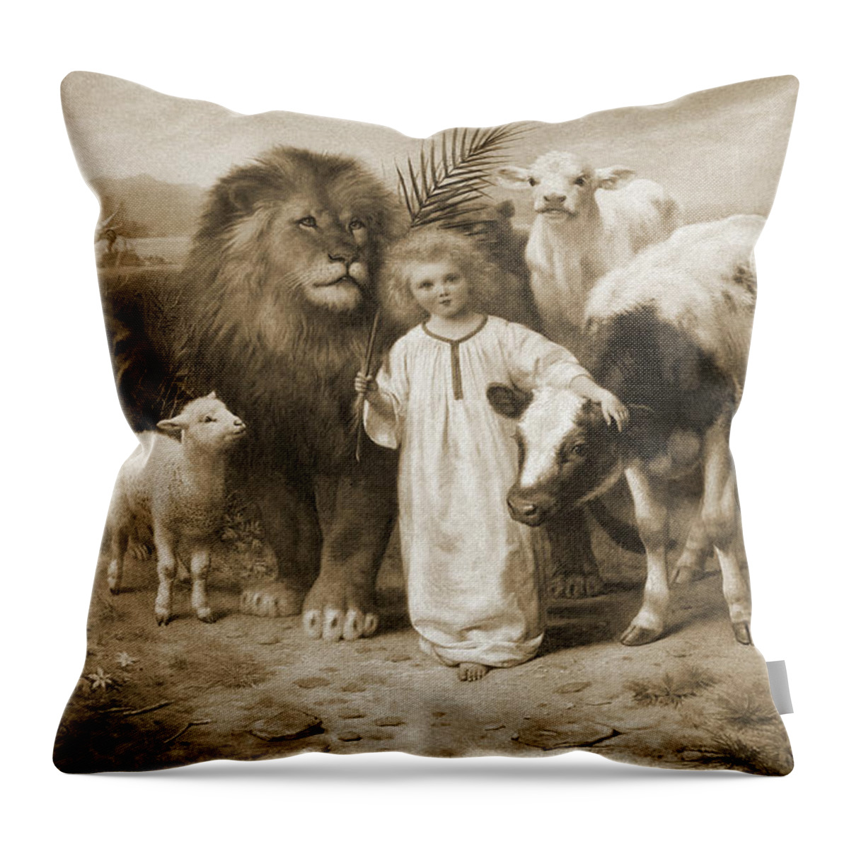 William Strutt Throw Pillow featuring the painting Peace, A Little Child Shall Lead Them by William Strutt