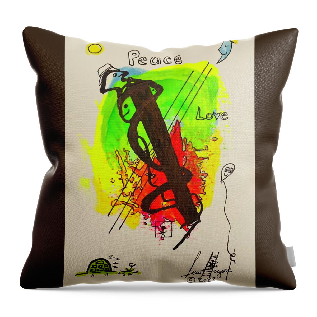  Throw Pillow featuring the mixed media Peace and Love Faces 81034 by Lew Hagood