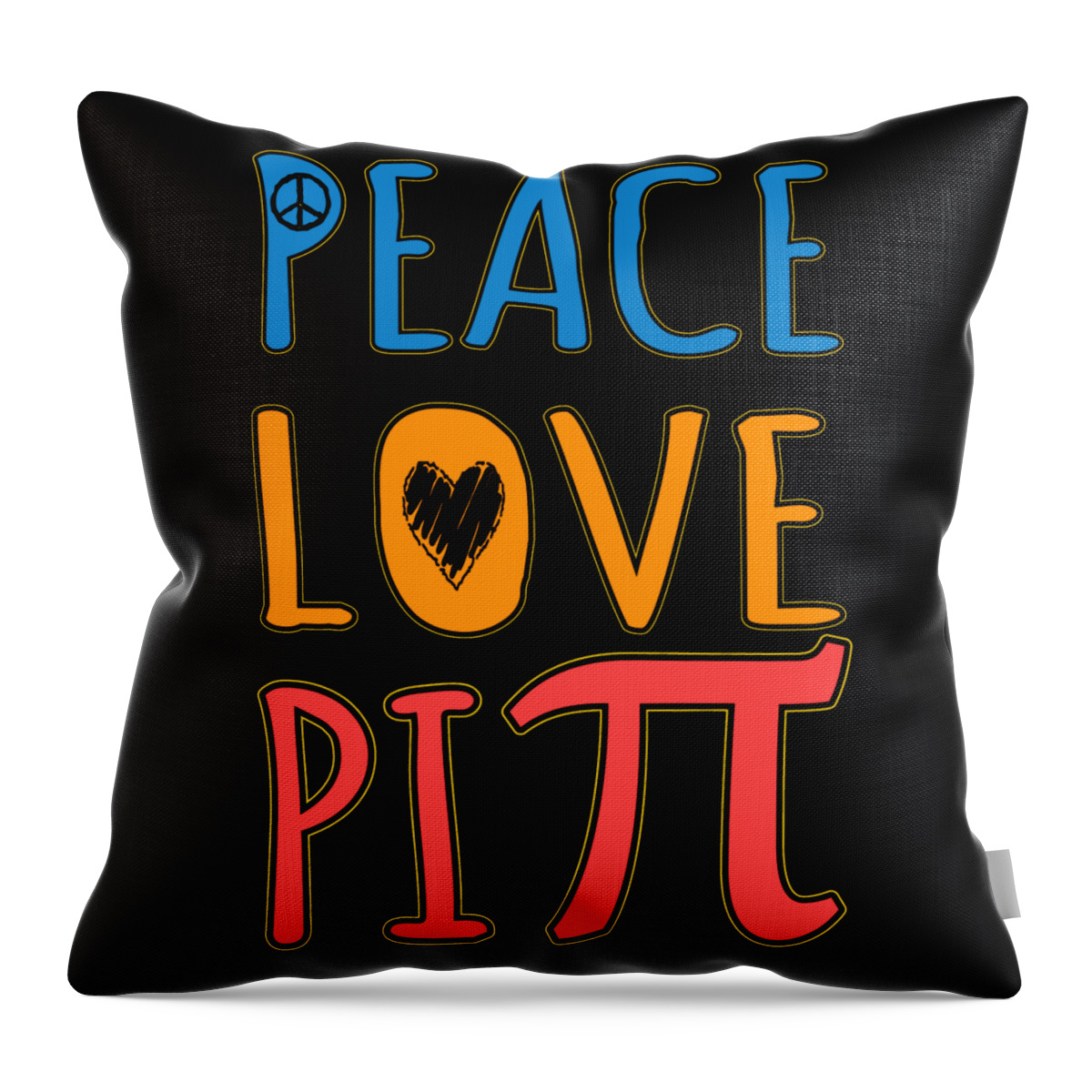 Funny Throw Pillow featuring the digital art Peace Love Pi by Flippin Sweet Gear
