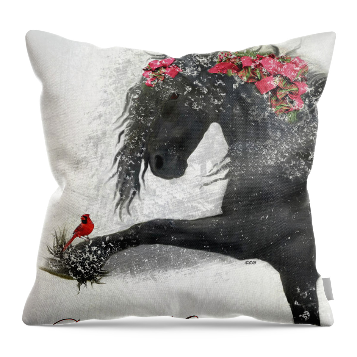 Friesian Holiday Throw Pillow featuring the digital art Peace on Earth FJS by Fran J Scott