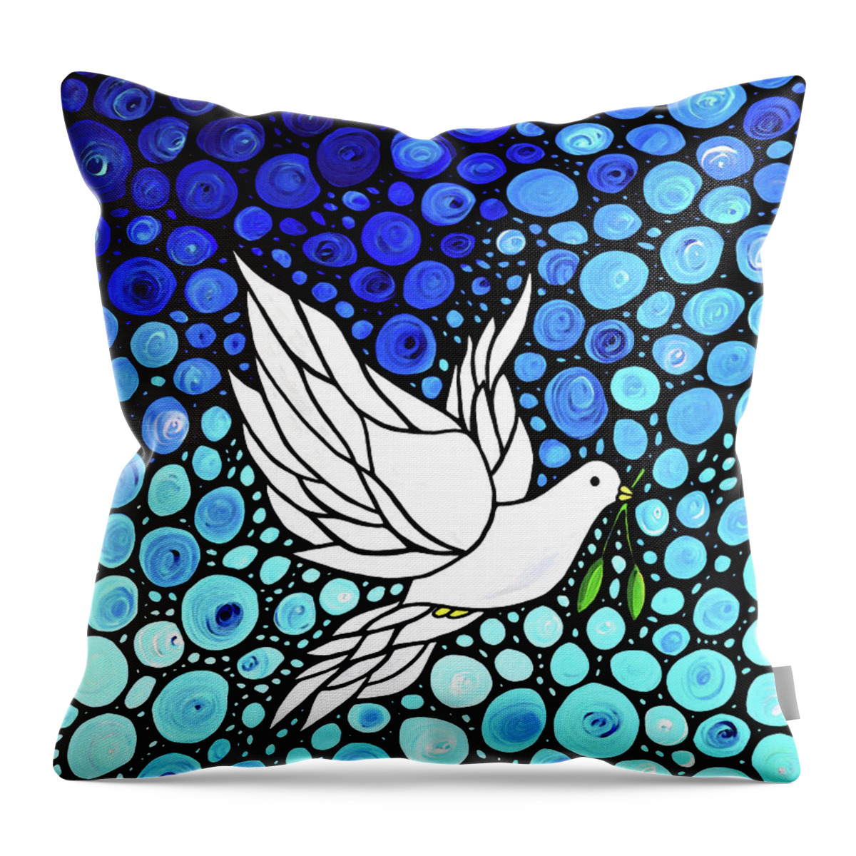 Peace Throw Pillow featuring the painting Peaceful Journey - White Dove Peace Art by Sharon Cummings