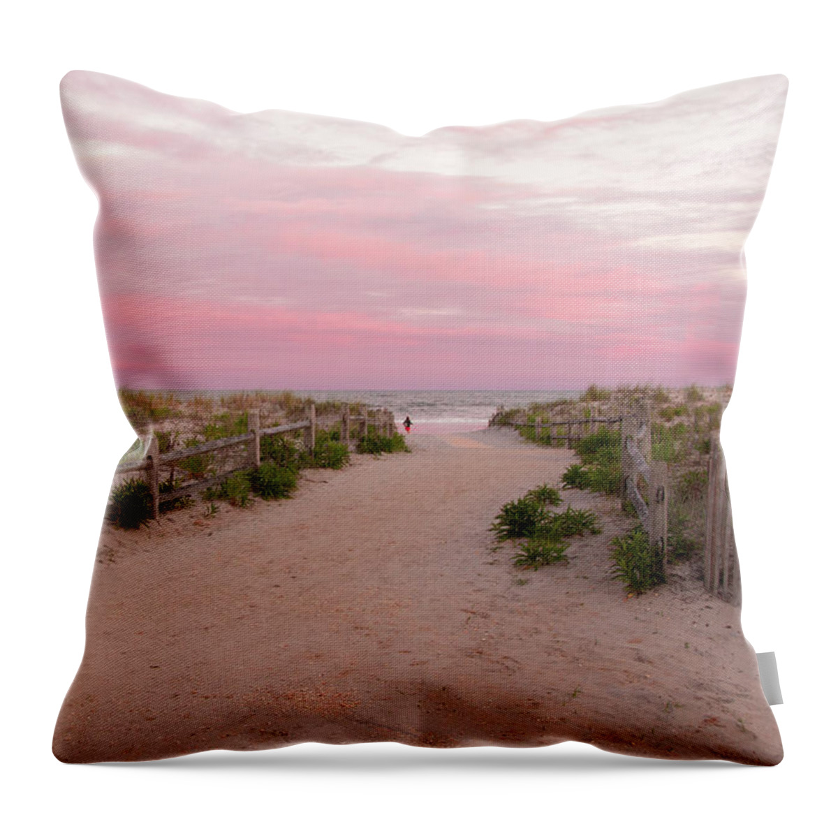 Ocean City Throw Pillow featuring the photograph Peaceful Pink Sunset at Ocean City by Kristia Adams