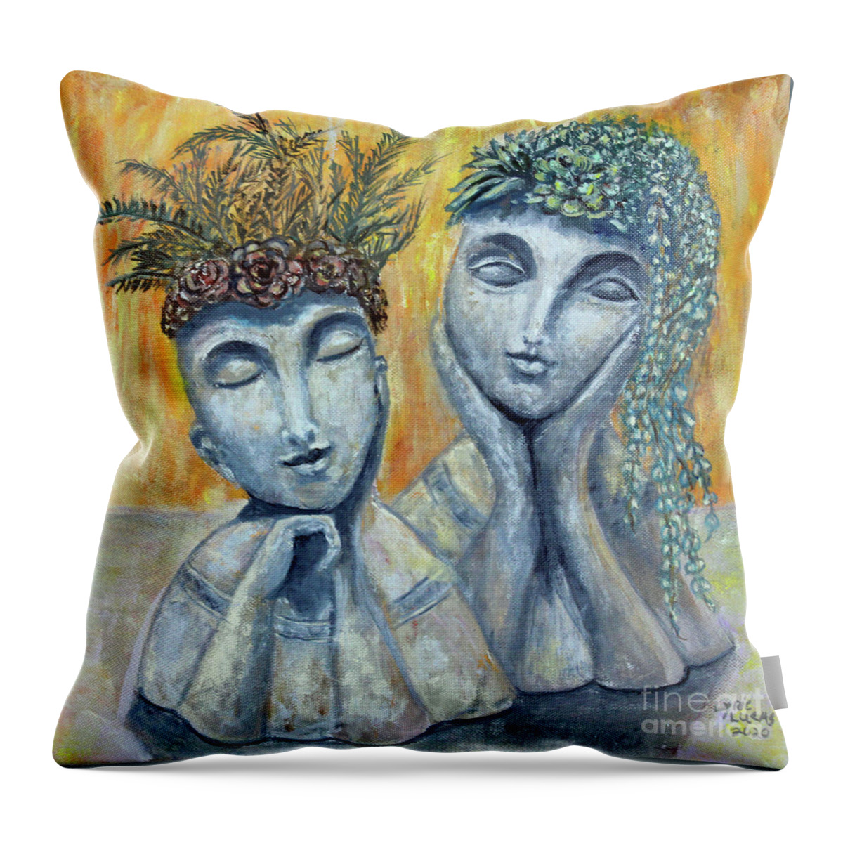 Still Life Throw Pillow featuring the painting Peaceful Planters by Lyric Lucas