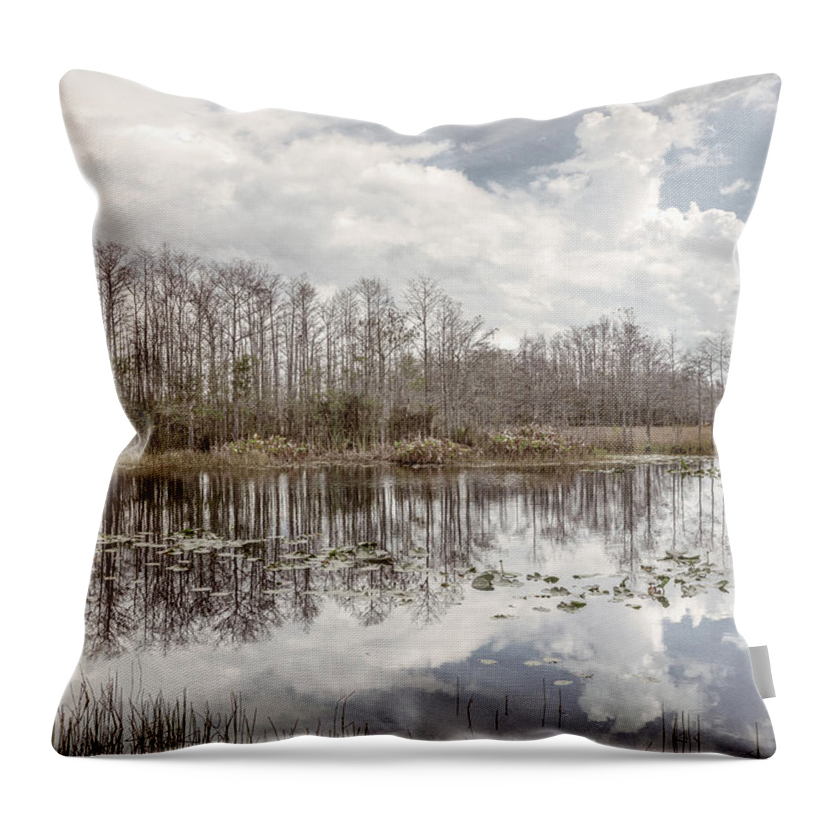 Clouds Throw Pillow featuring the photograph Peaceful Soft Reflections on the Everglades by Debra and Dave Vanderlaan
