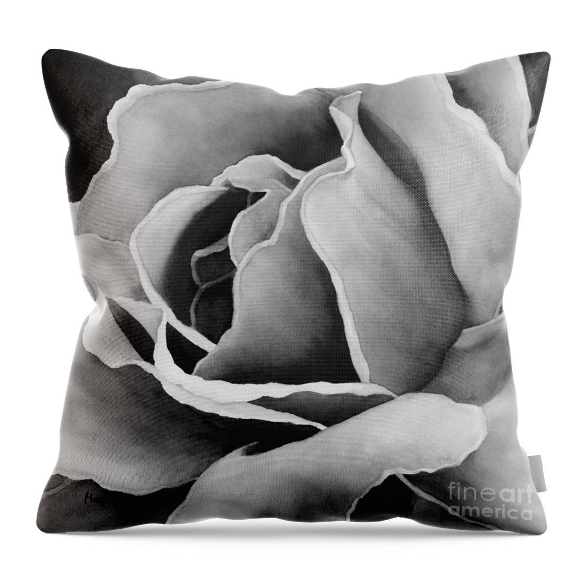 Rose Throw Pillow featuring the painting Peach Rose in Black and White by Hailey E Herrera