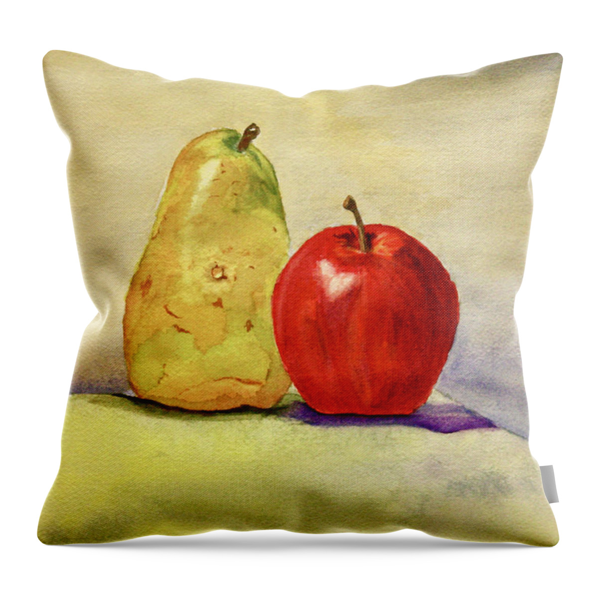 Fruit Throw Pillow featuring the painting Pear with Apple by Peggy Rose