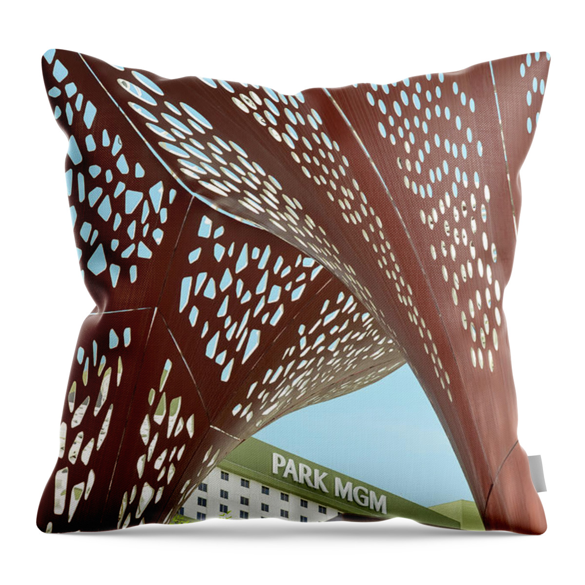 Abstract Throw Pillow featuring the photograph Peekaboo View of Park MGM Las Vegas by Shawn O'Brien