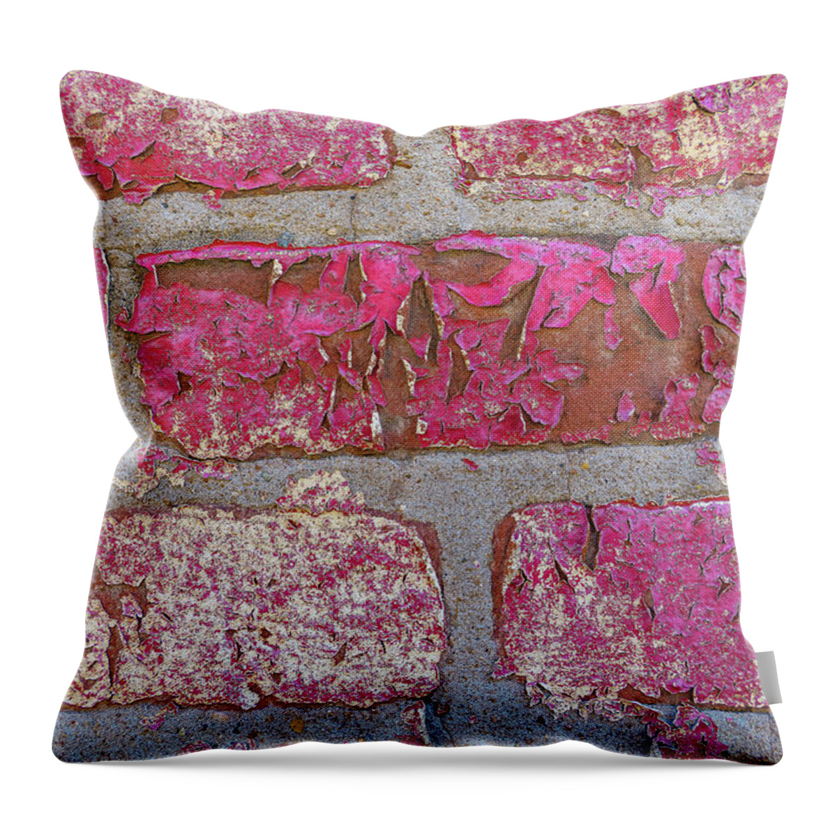 Peeling Paint Red Bricks Wilmington Throw Pillow featuring the photograph Peeling paint in Wilmington, Illinois by David Morehead