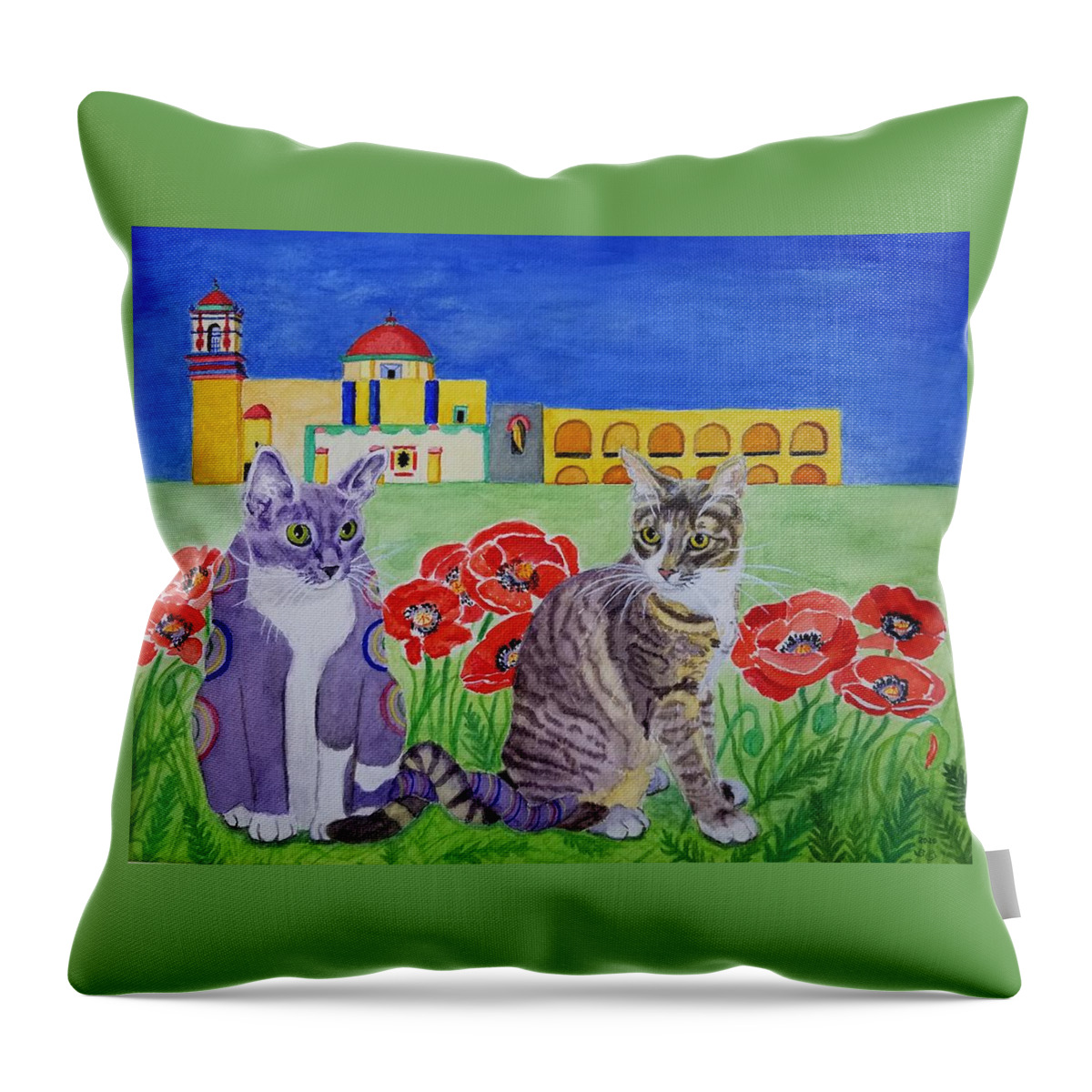 Cat Throw Pillow featuring the painting Peggy and Maya by Vera Smith