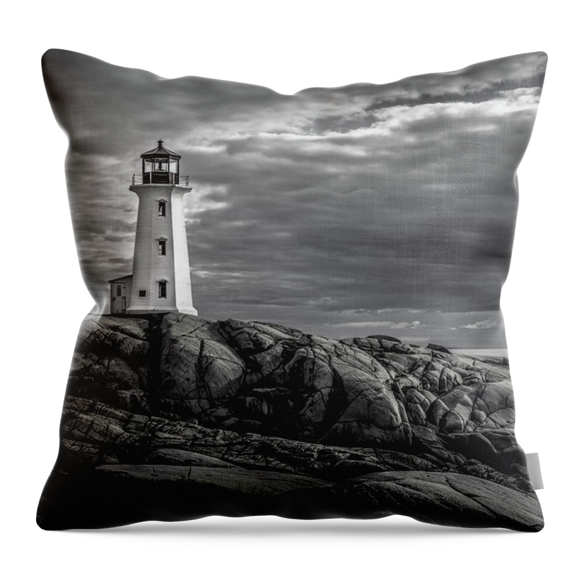 Lighthouse Throw Pillow featuring the photograph Peggy's Cove Lighthouse by Linda Villers