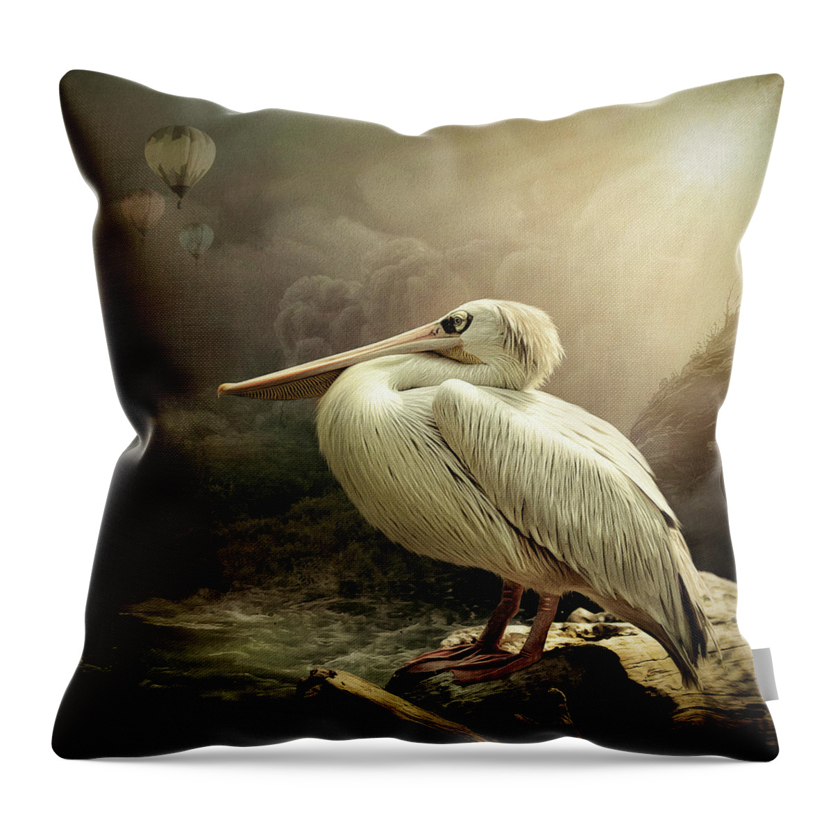 Pelican Throw Pillow featuring the digital art Pelican at Rest by Maggy Pease