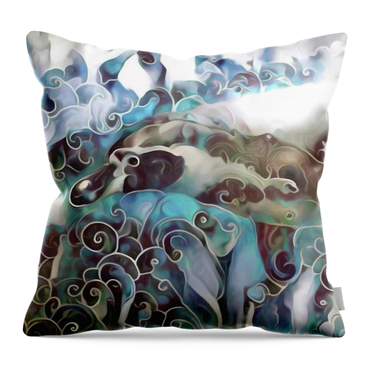 Penguin Throw Pillow featuring the digital art Penguin in the Surf by Susan Maxwell Schmidt