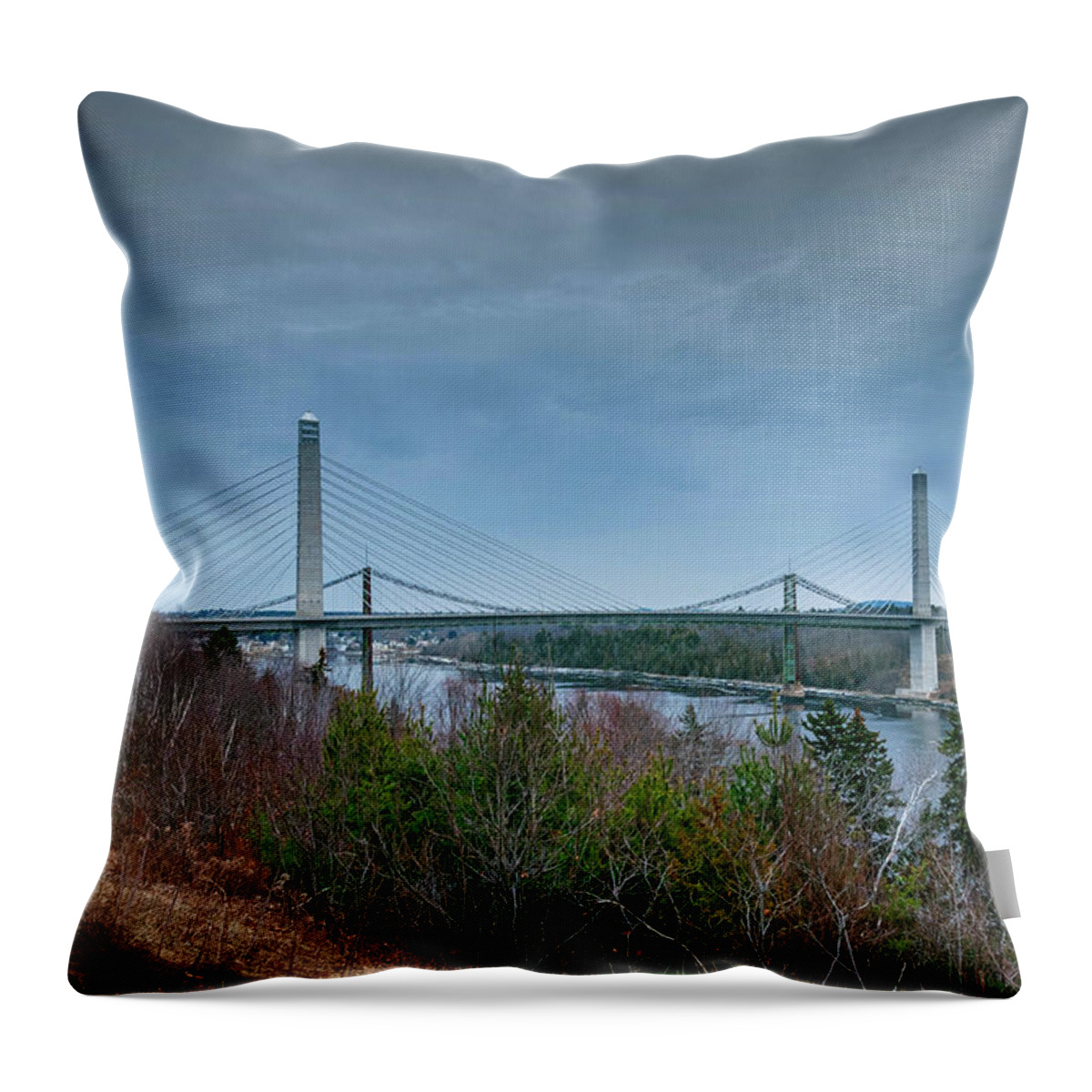 Bucksport Throw Pillow featuring the photograph Penobscot Narrows Bridge by Guy Whiteley