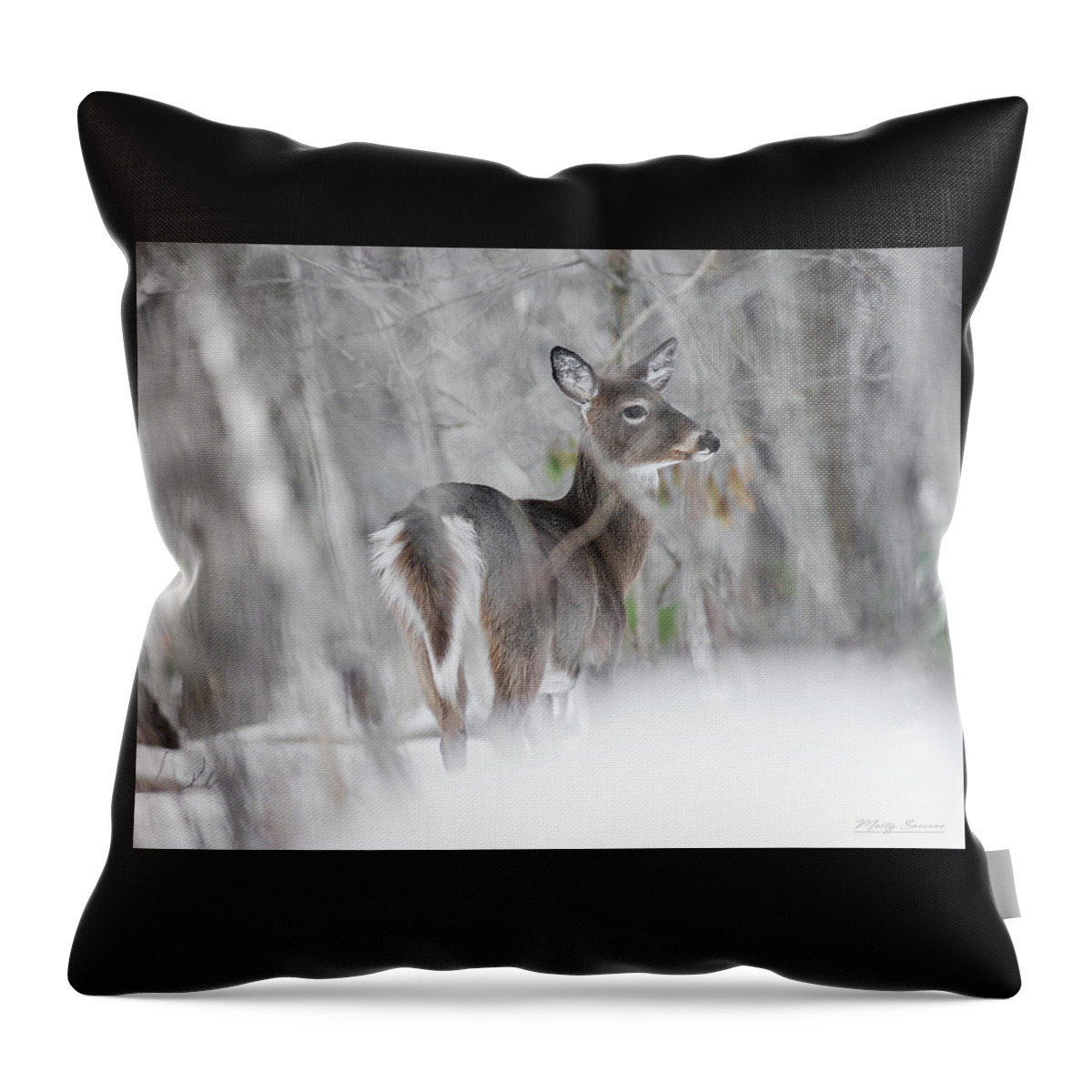 Pensive Doe Throw Pillow featuring the photograph Pensive Doe by Marty Saccone