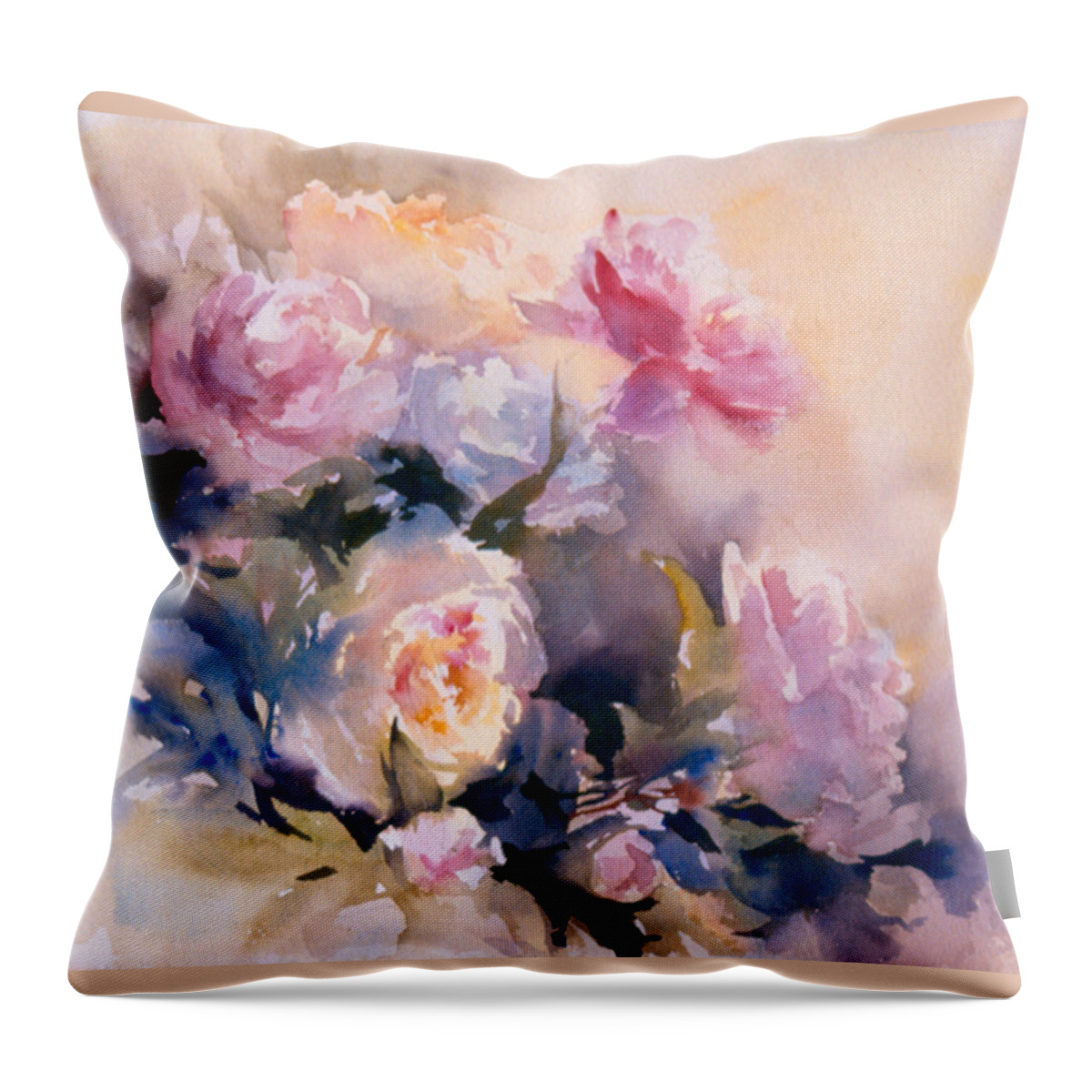 Peonies Throw Pillow featuring the painting Peonies by Susan Blackwood