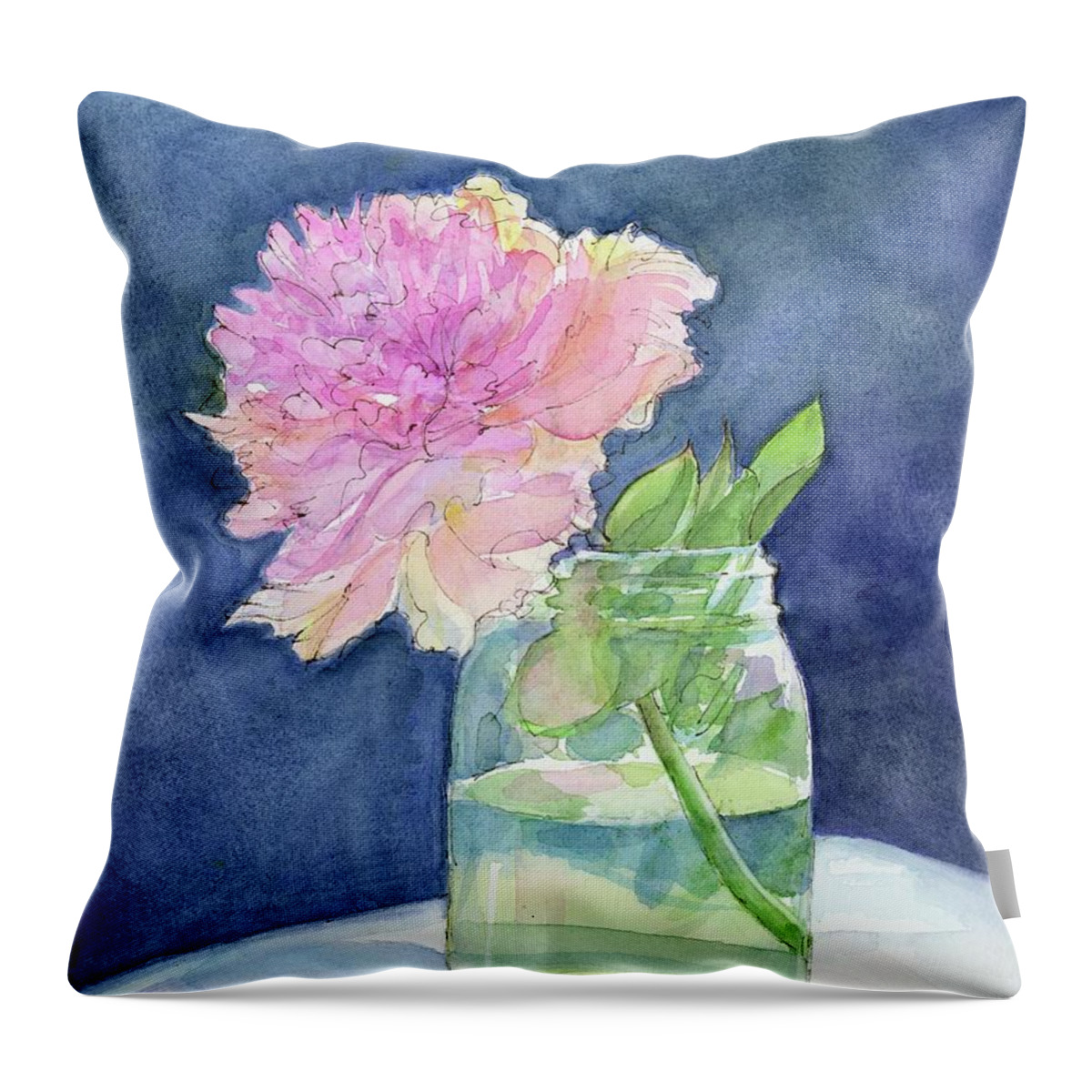 Watercolor Paintings Throw Pillow featuring the painting Peony in a jar by Rebecca Matthews